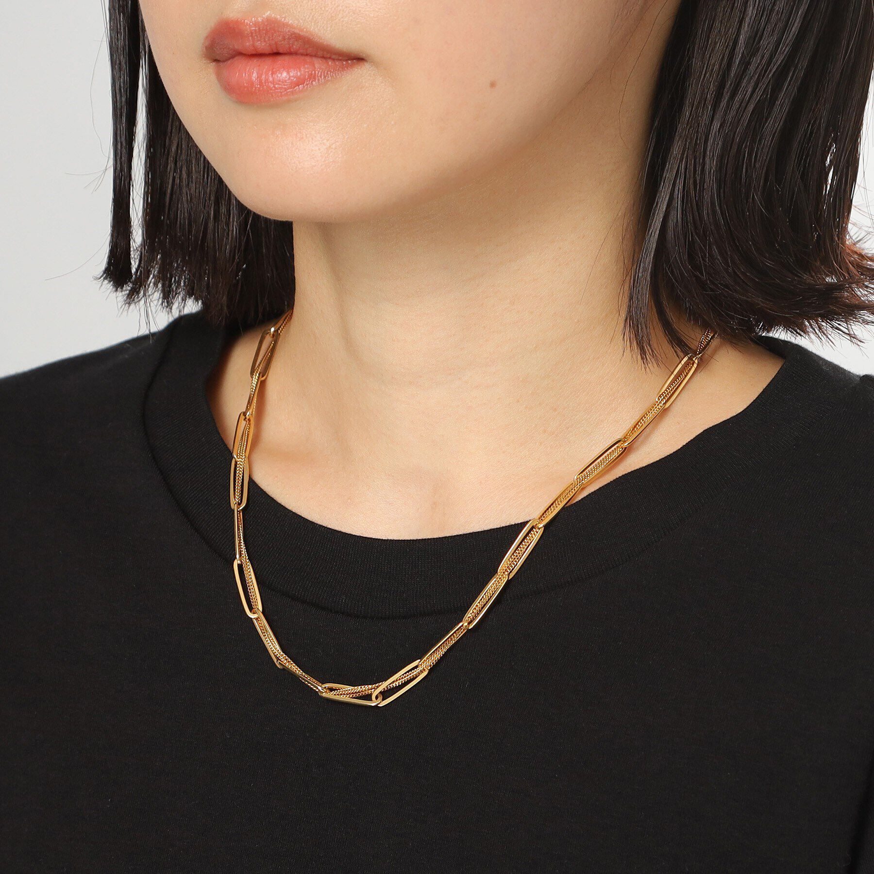 COCOSHNIK ONKITSCH「シルバー ミックスチェーン フラットカーブ スルー ネックレス GP」|ネックレス|