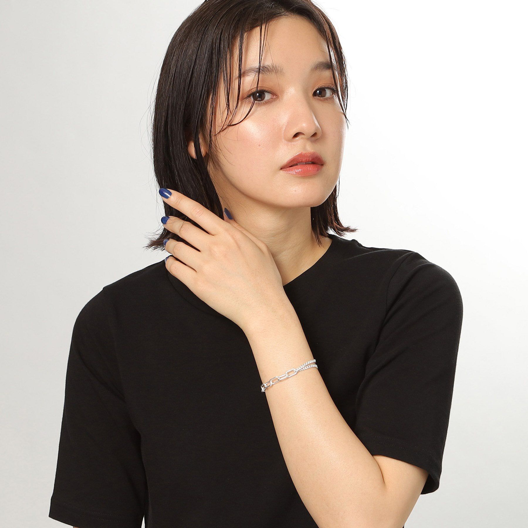 COCOSHNIK ONKITSCH「シルバー ミックスチェーン ケーブルカーブ ドレープ ブレスレット」|ブレスレット・バングル|