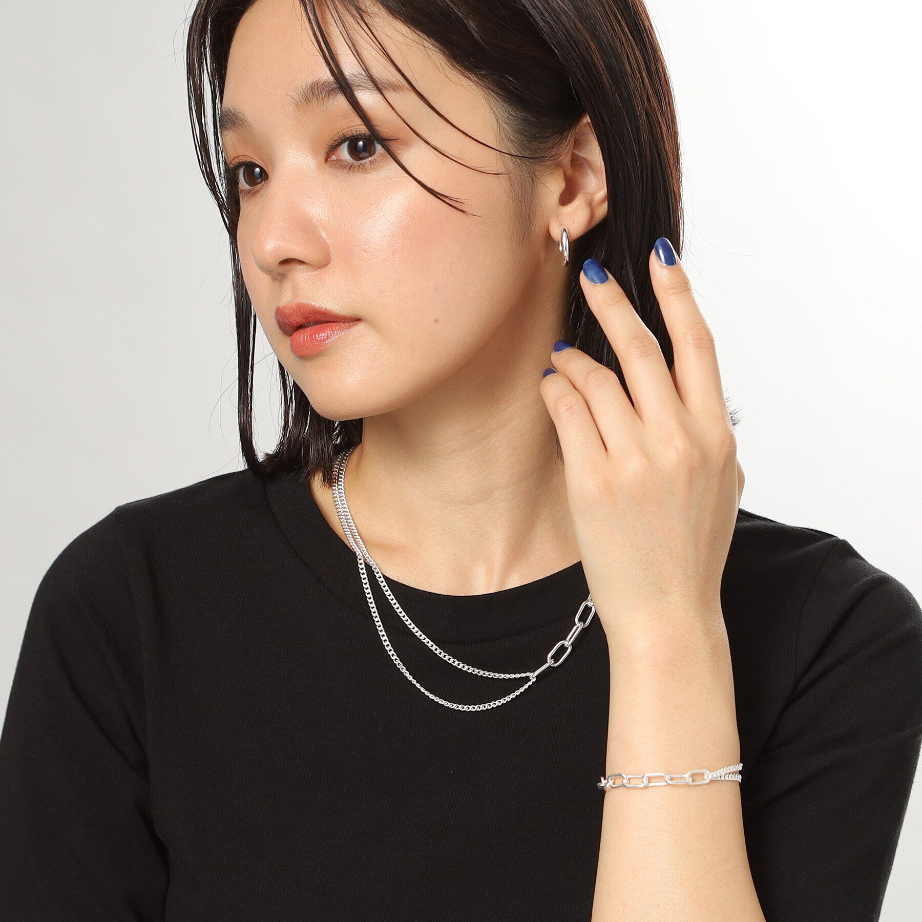 COCOSHNIK ONKITSCH「シルバー ミックスチェーン ケーブルカーブ ドレープ ブレスレット」|ブレスレット・バングル|