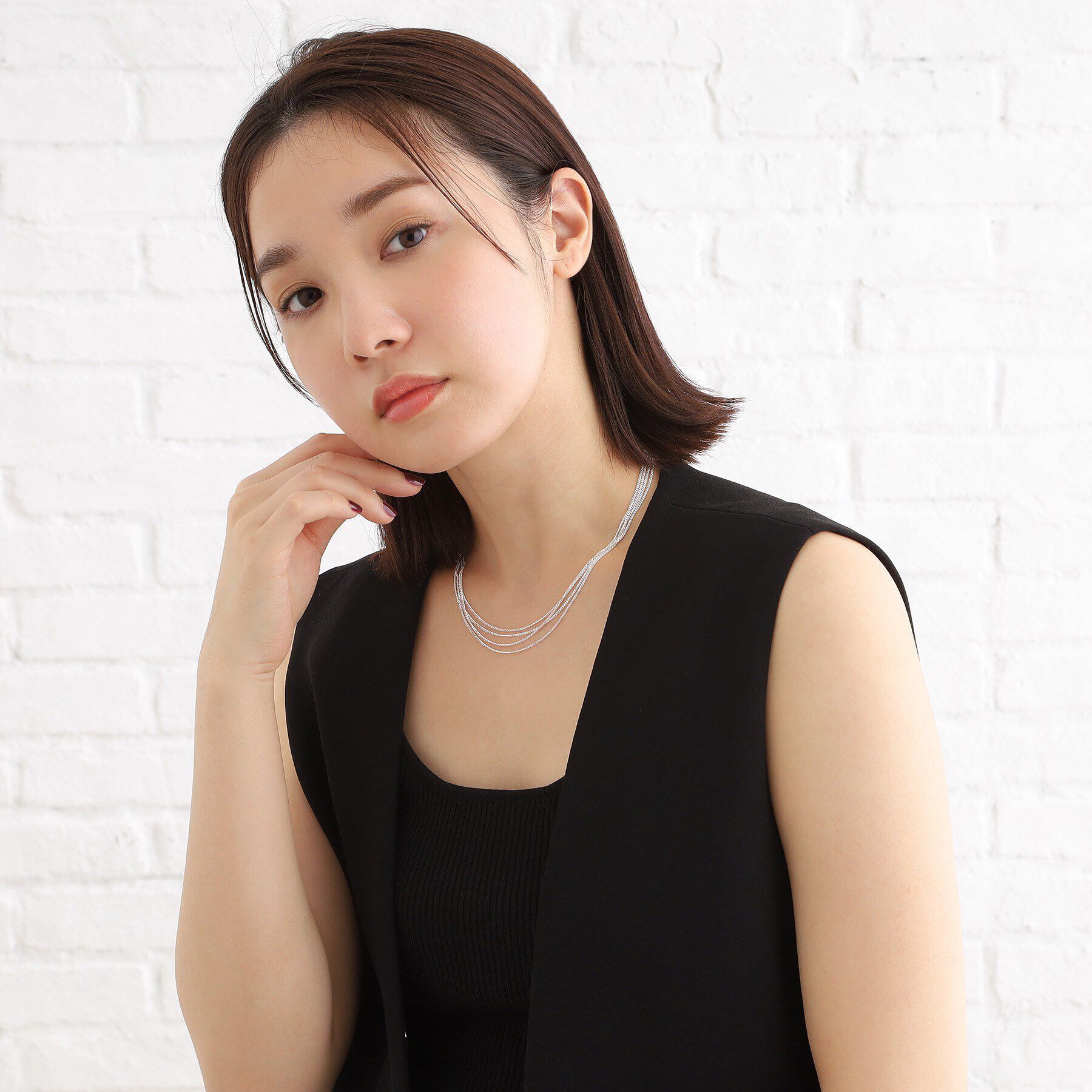 COCOSHNIK ONKITSCH「シルバー カーブチェーン レイヤード ネックレス」|ネックレス|