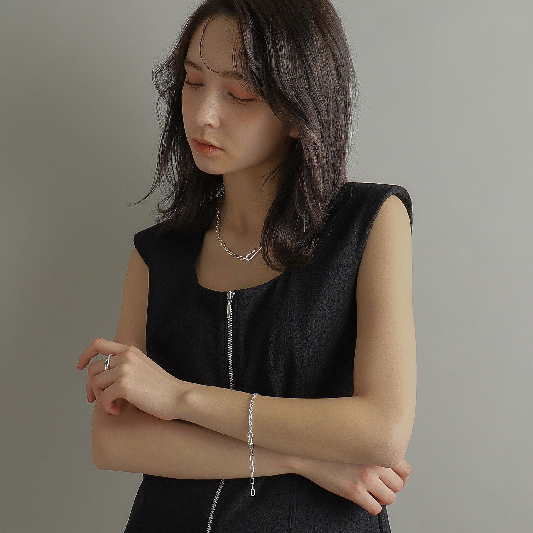 COCOSHNIK ONKITSCH「シルバー ハンギングミックスケーブルチェーン ブレスレット」|ブレスレット・バングル|