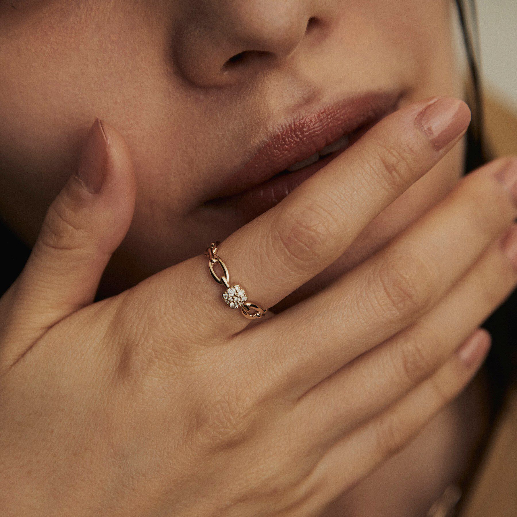 COCOSHNIK「K10ダイヤモンド ランダムパヴェチェーンモチーフ リング」|リング|