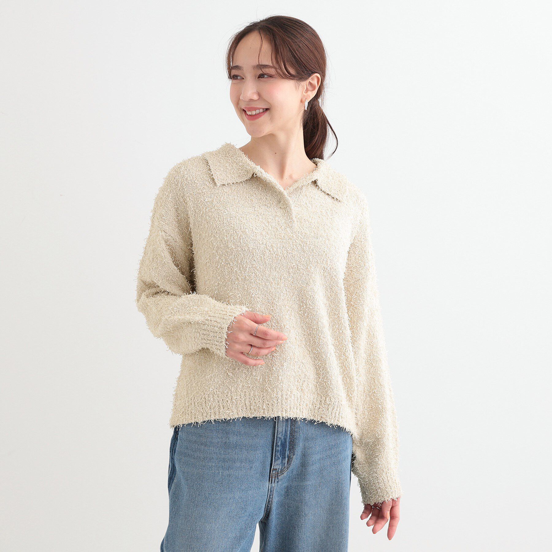 SHOO･LA･RUE「【S-LL】大人ヘルシー やわらかカールヤーン ポロニット」|ニット・セーター|