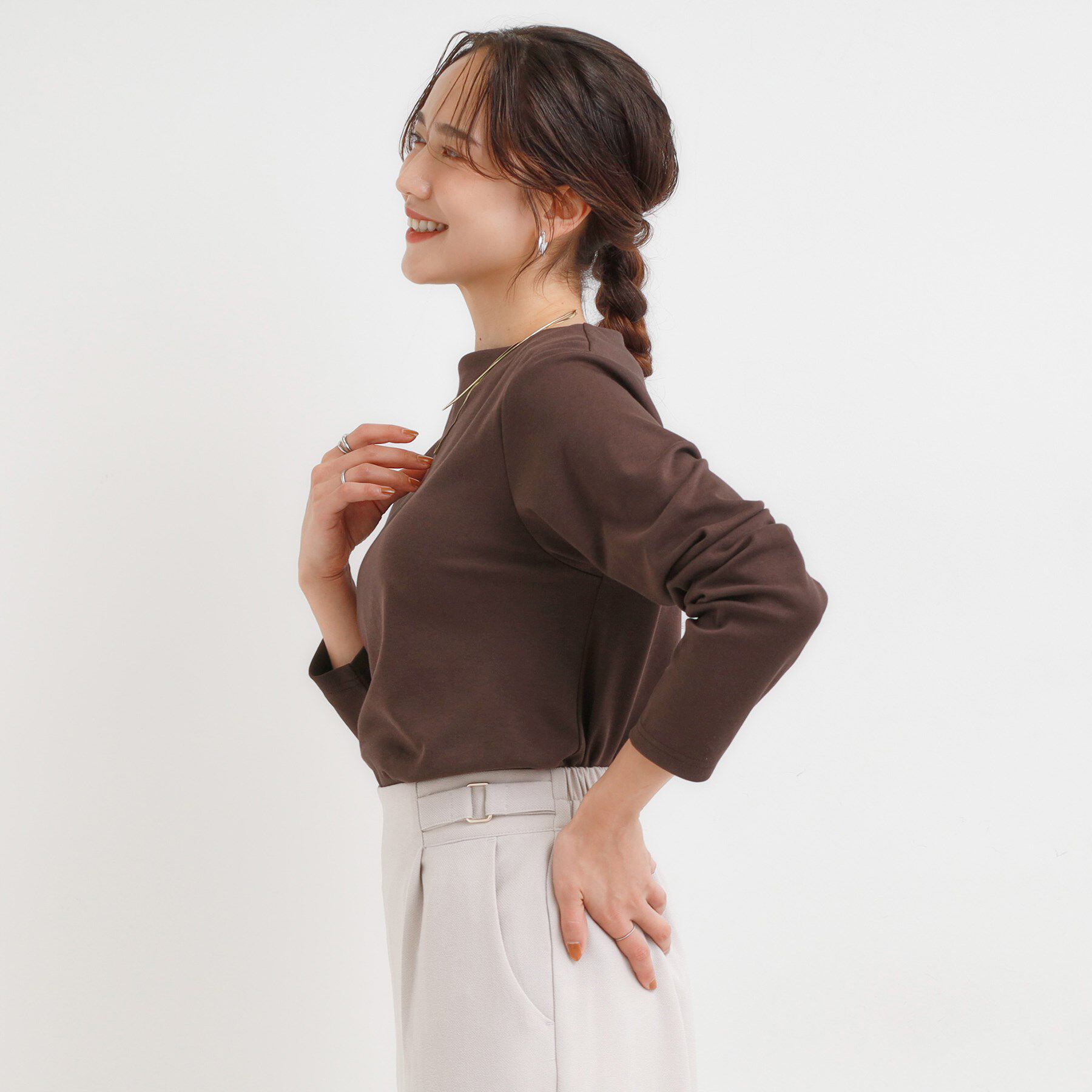 SHOO･LA･RUE「【S-LL】美しく見せる ボートネックロンT」|Tシャツ・カットソー|