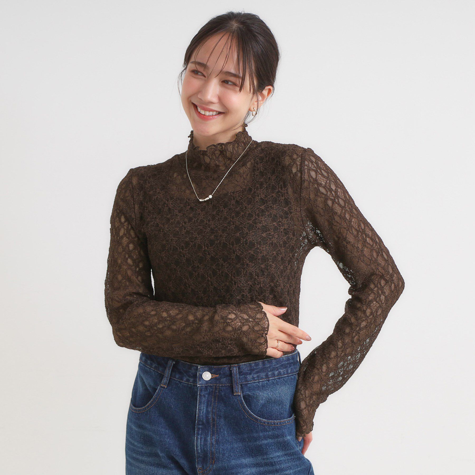 SHOO･LA･RUE「【S-LL】上品なレースハイネックトップス」|Tシャツ・カットソー|