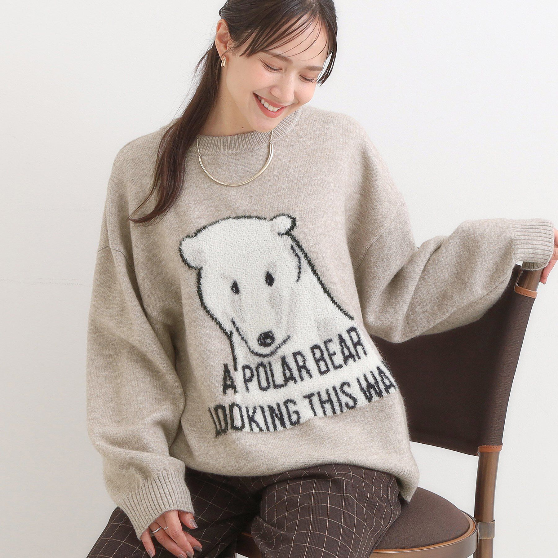 SHOO･LA･RUE「【旭山動物園応援商品】ゆるアニマル ふわふわジャカードニット」|ニット・セーター|グレー(112)