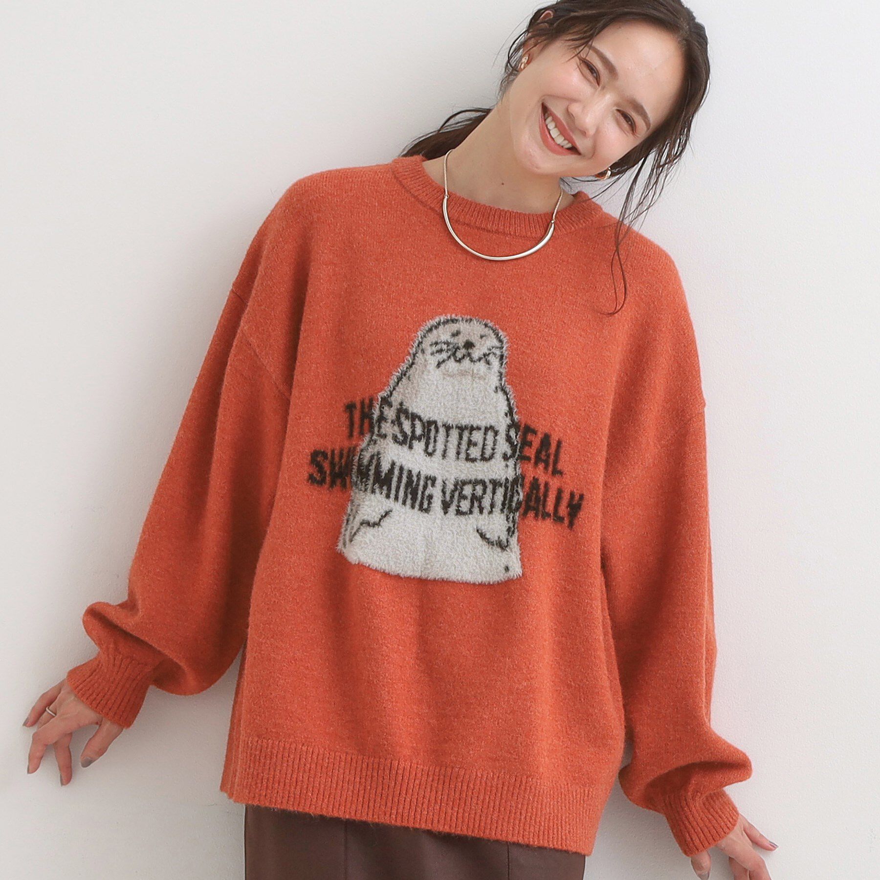 SHOO･LA･RUE「【旭山動物園応援商品】ゆるアニマル ふわふわジャカードニット」|ニット・セーター|オレンジ(267)