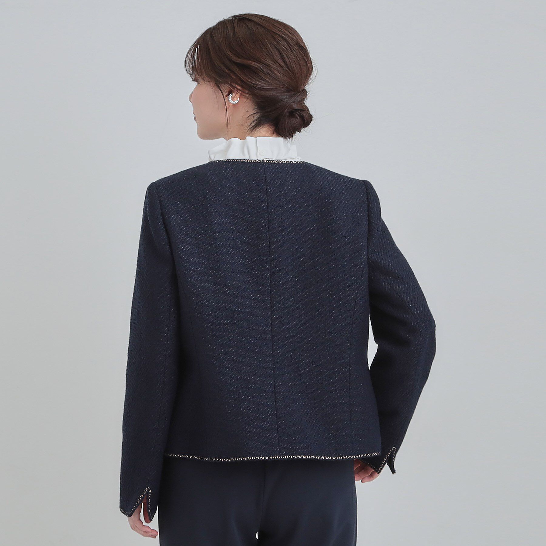 SHOO･LA･RUE「【S-3L】オンとオフで印象が変わる ライトツイードジャケット」|ノーカラージャケット|