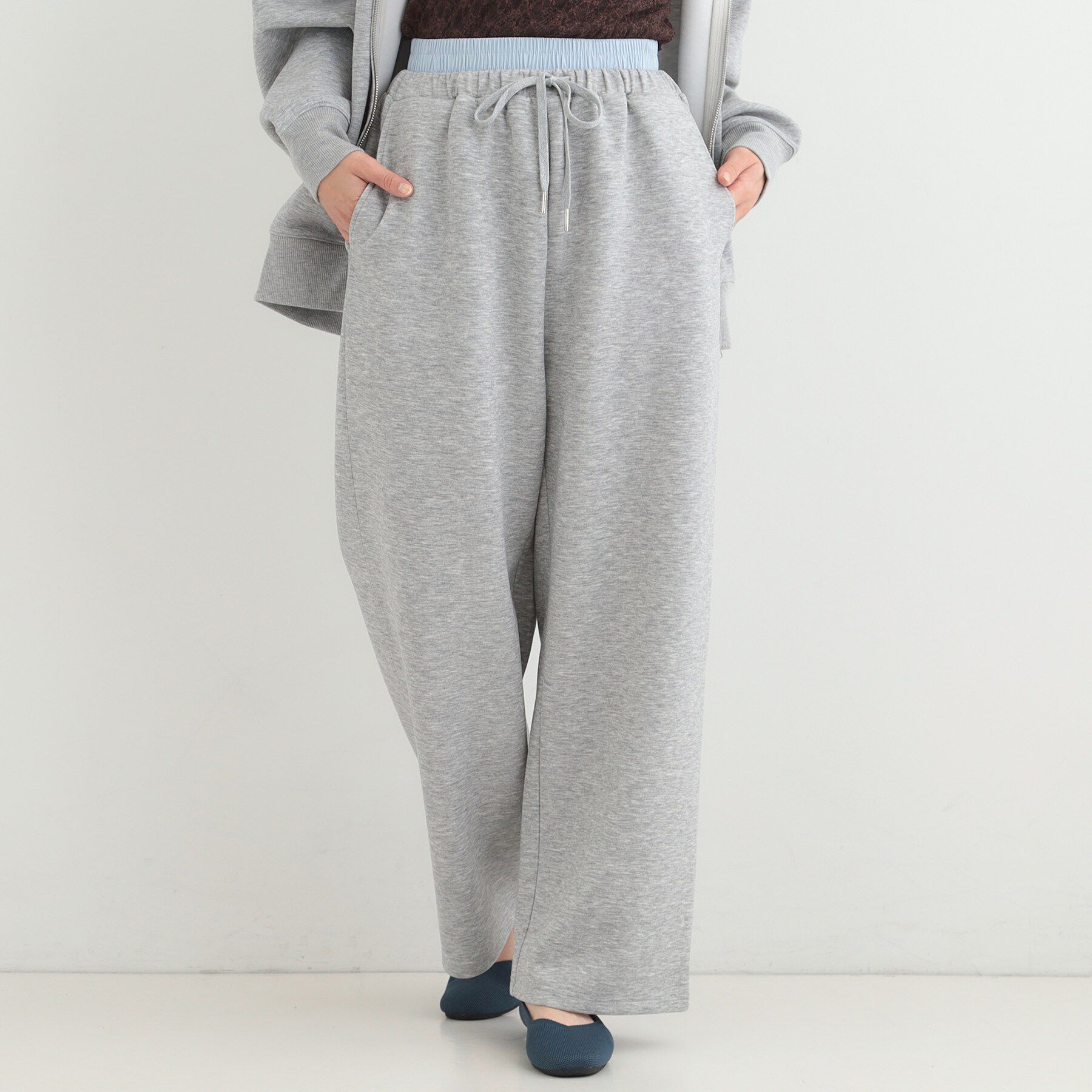 SHOO･LA･RUE「【セットアップ可/S-LL/なめらかタッチ】こなれた着こなしに ダブルウエスト レイヤードパンツ」|その他|グレー(012)