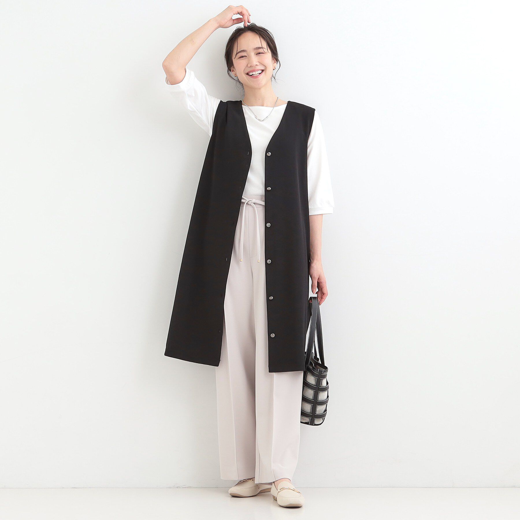 SHOO･LA･RUE「【2点セット/洗濯機可/S-LL】ジレにもなるジャンスカ+5分袖Tシャツ」|ワンピース|