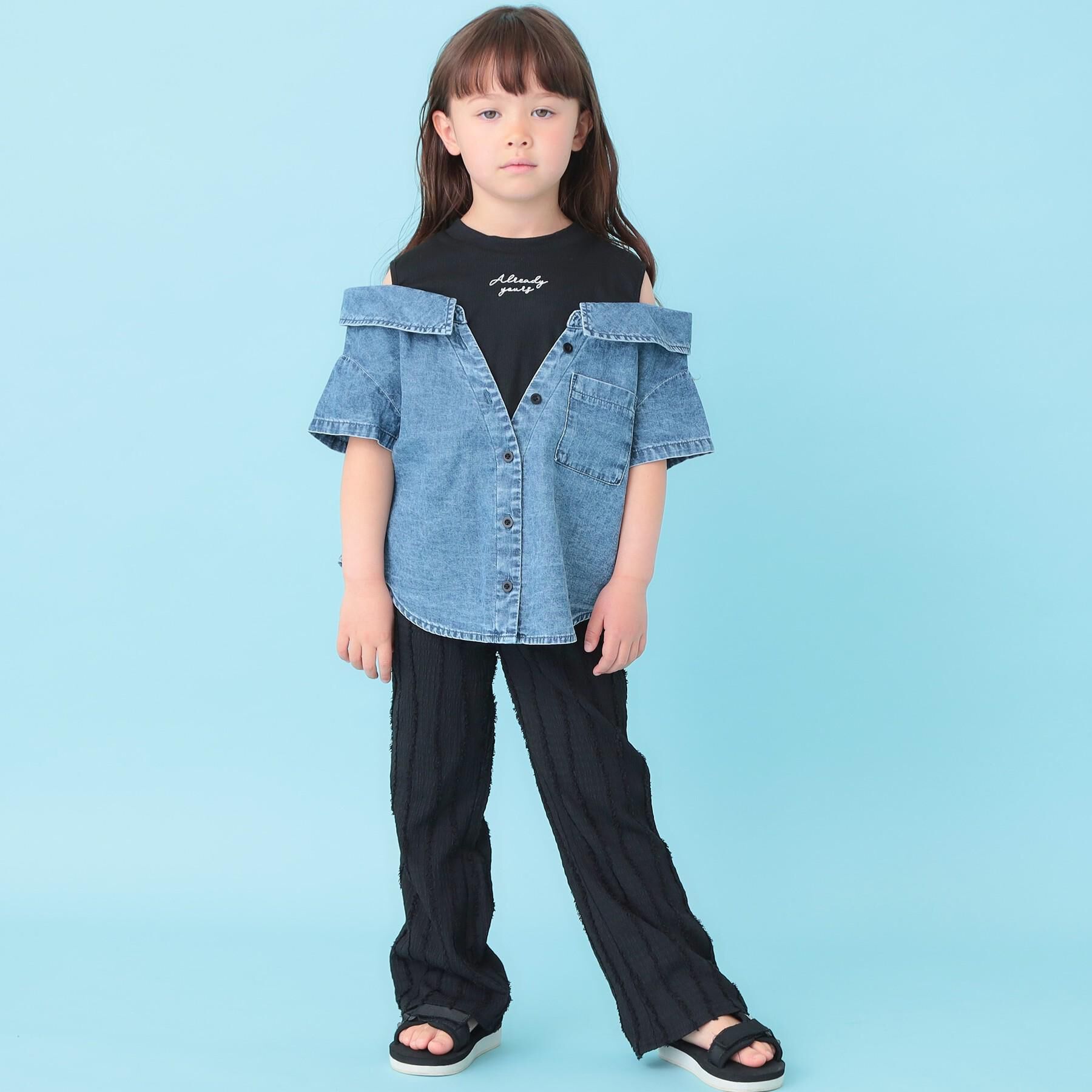SHOO･LA･RUE「【120-150cm】肩あきデニムドッキングシャツ」|Tシャツ・カットソー|