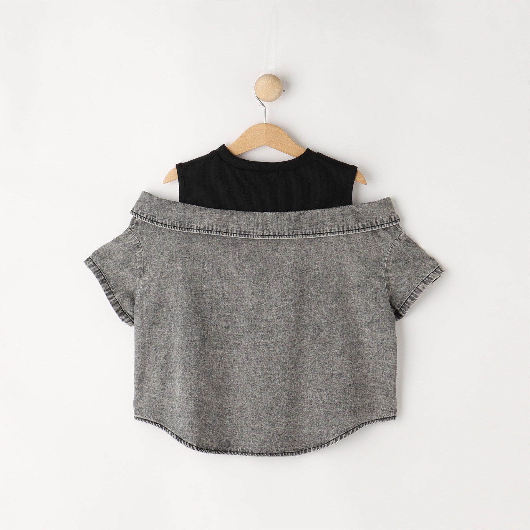 SHOO･LA･RUE「【120-150cm】肩あきデニムドッキングシャツ」|Tシャツ・カットソー|