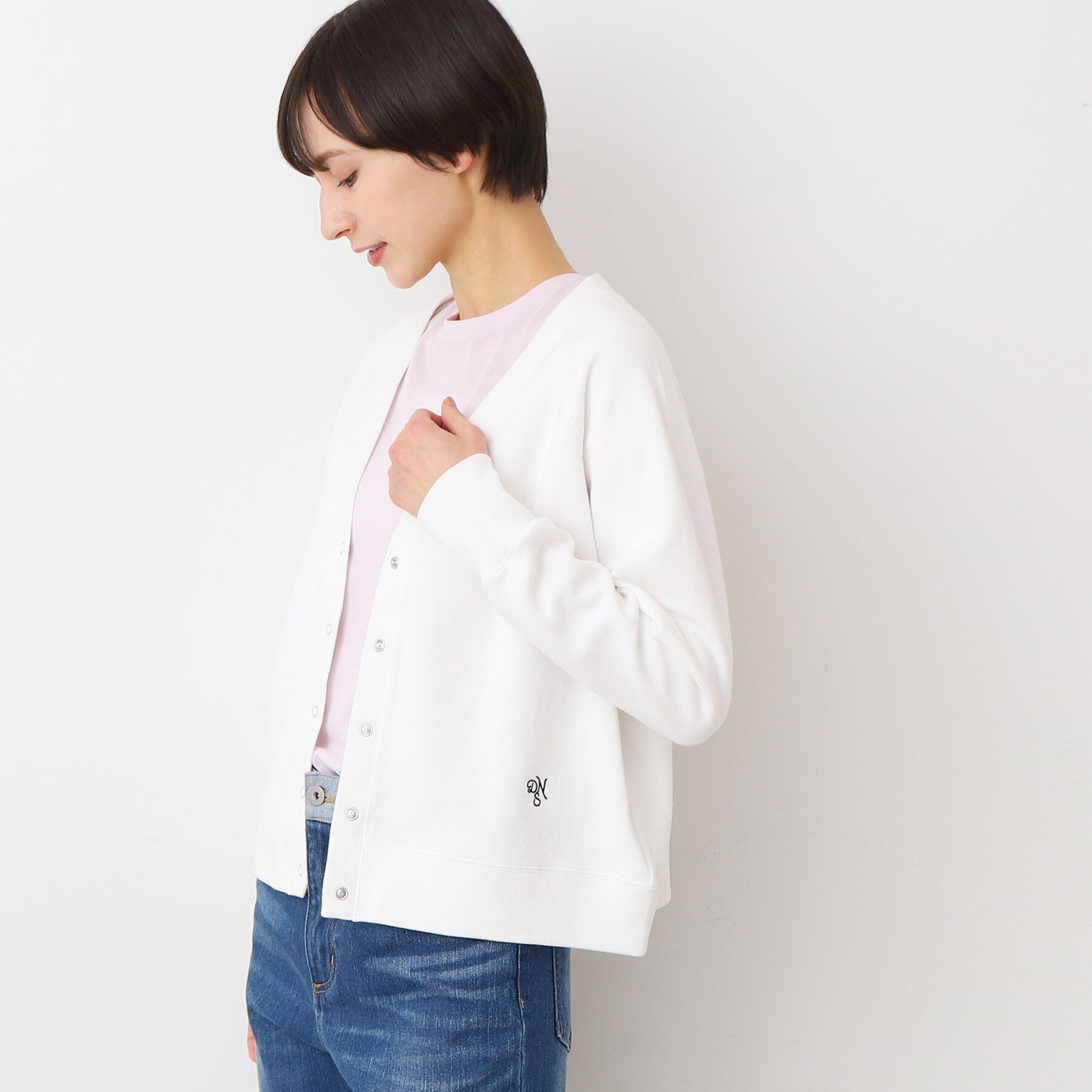 Dessin「【洗える】コットンジャージVネックカーディガン」|カーディガン|