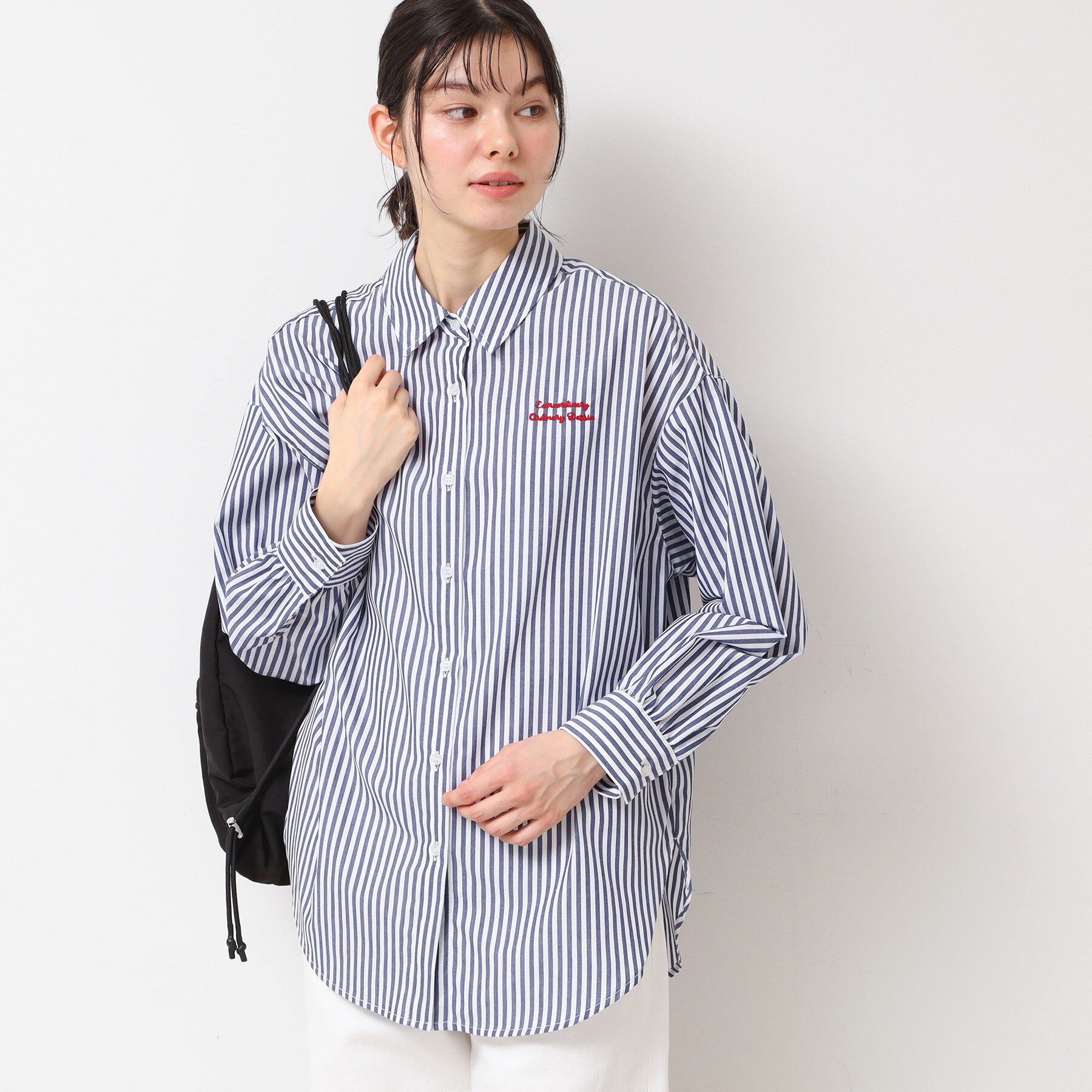 Dessin「【洗える】ロゴ刺繍入りストライプオーバーシャツ」|シャツ・ブラウス|