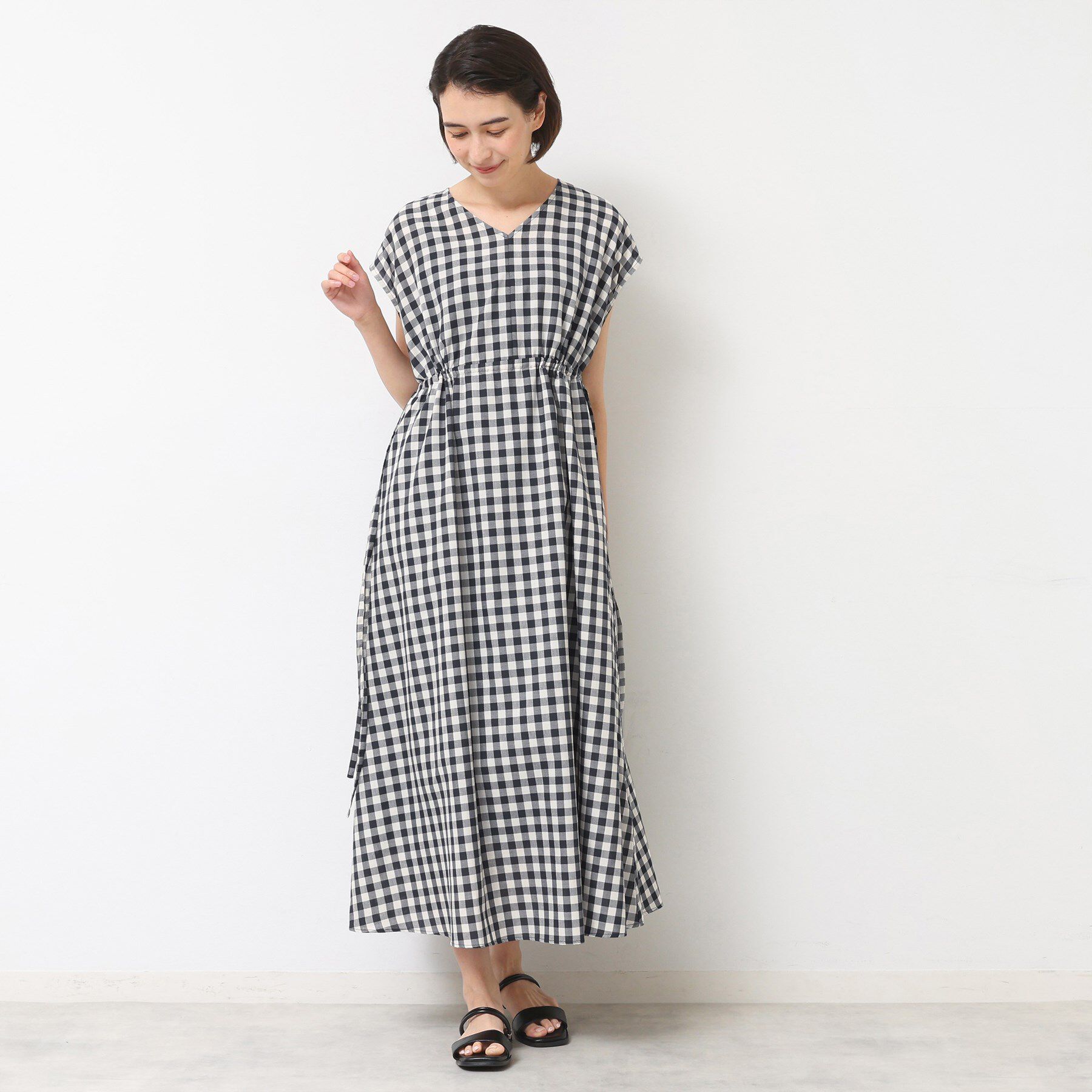 Dessin「【リンクコーデ・洗える】ウエストドロスト付きチェック柄ワンピース」|ワンピース|