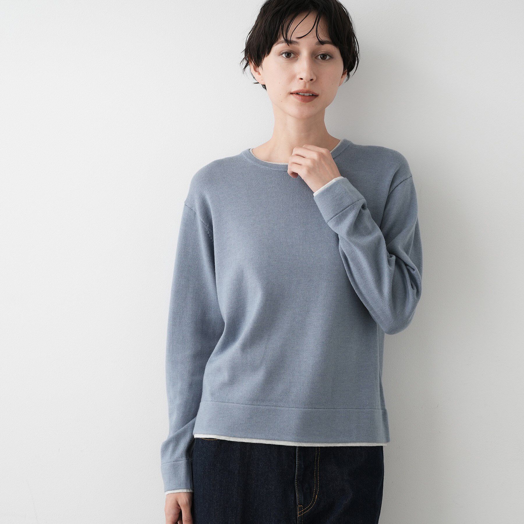 Dessin「【ユニセックス/洗える】バイカラーニット」|ニット・セーター|ブルー(591)