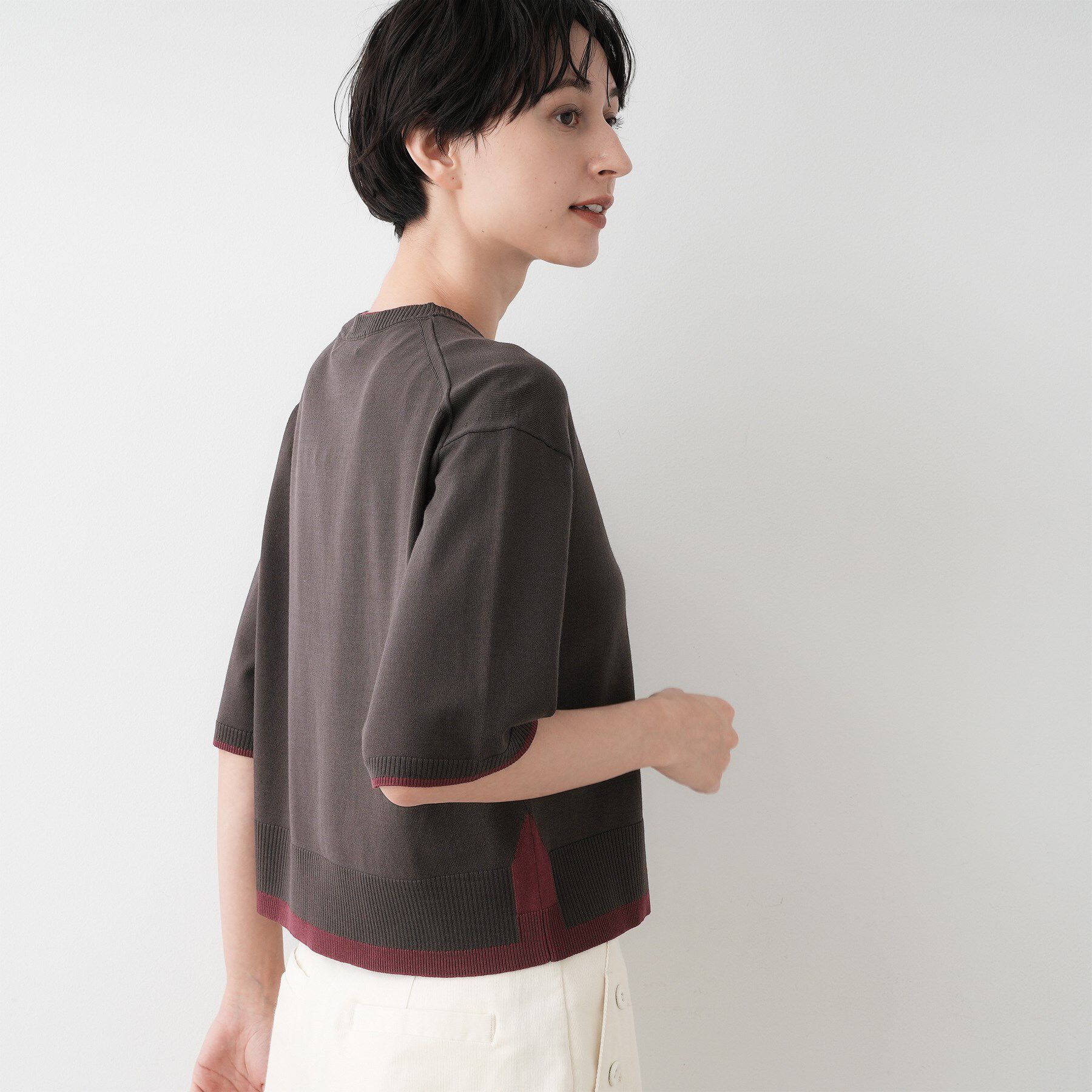 Dessin「【洗える】バイカラーショート丈ニット」|ニット・セーター|