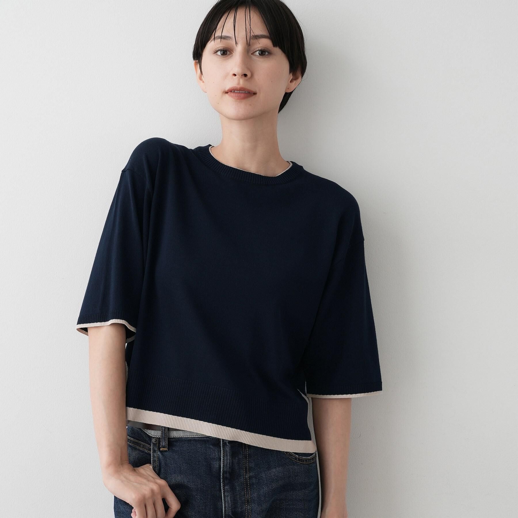 Dessin「【洗える】バイカラーショート丈ニット」|ニット・セーター|