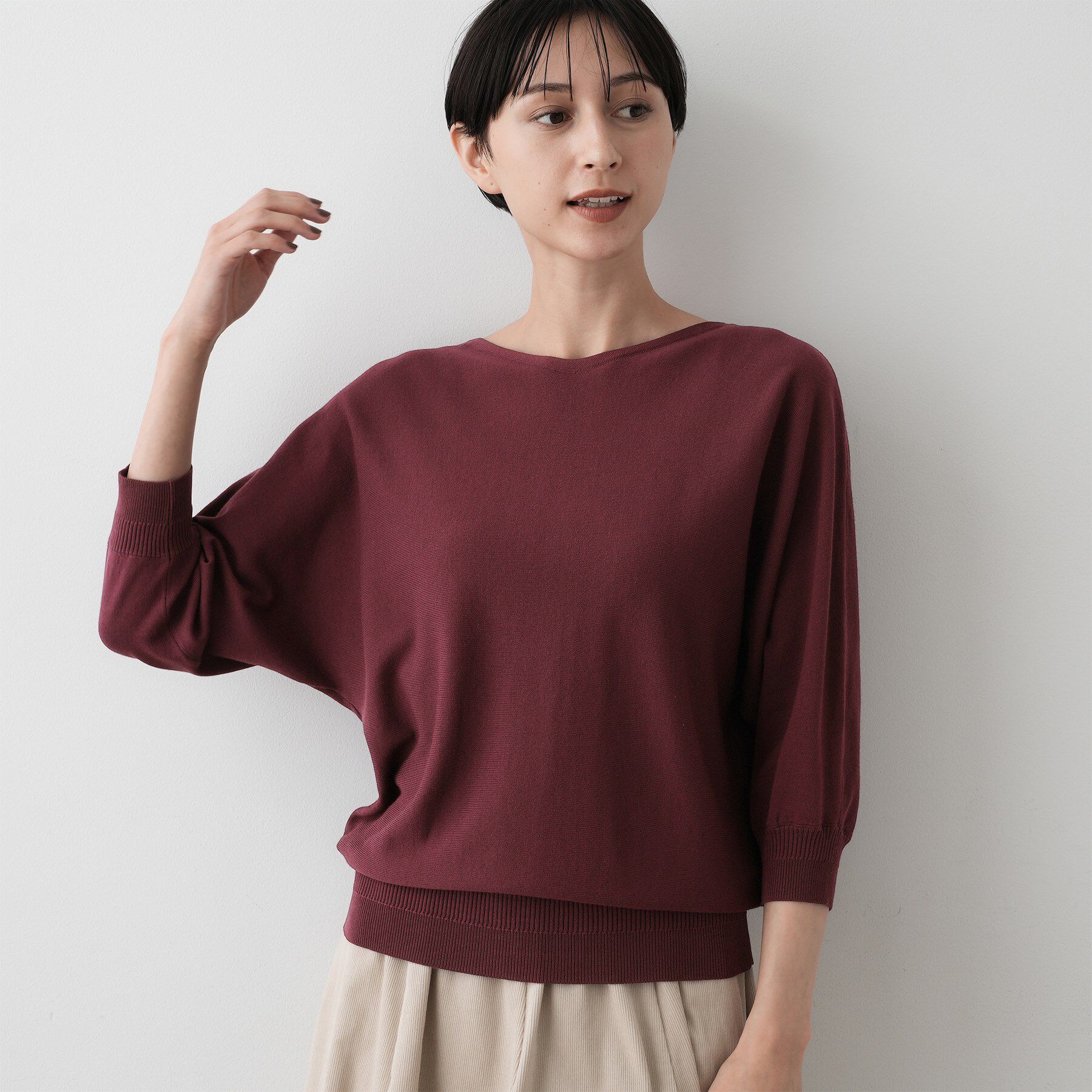 Dessin「【洗える】後ろボタンニットプルオーバー七分袖」|ニット・セーター|