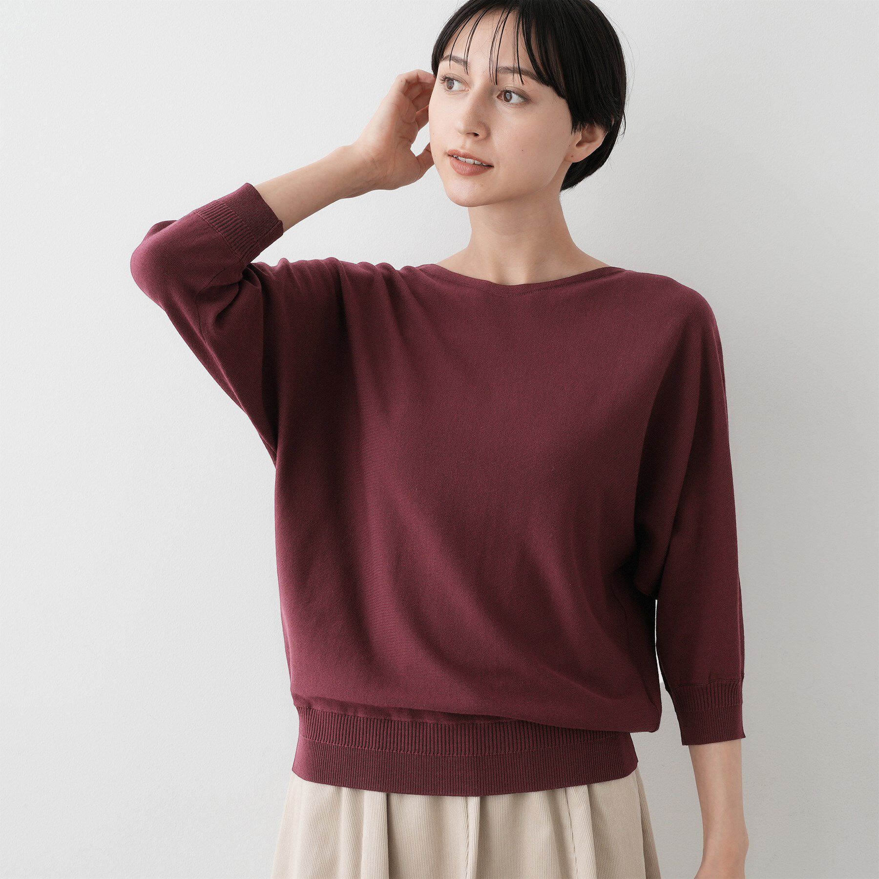 Dessin「【洗える】後ろボタンニットプルオーバー七分袖」|ニット・セーター|