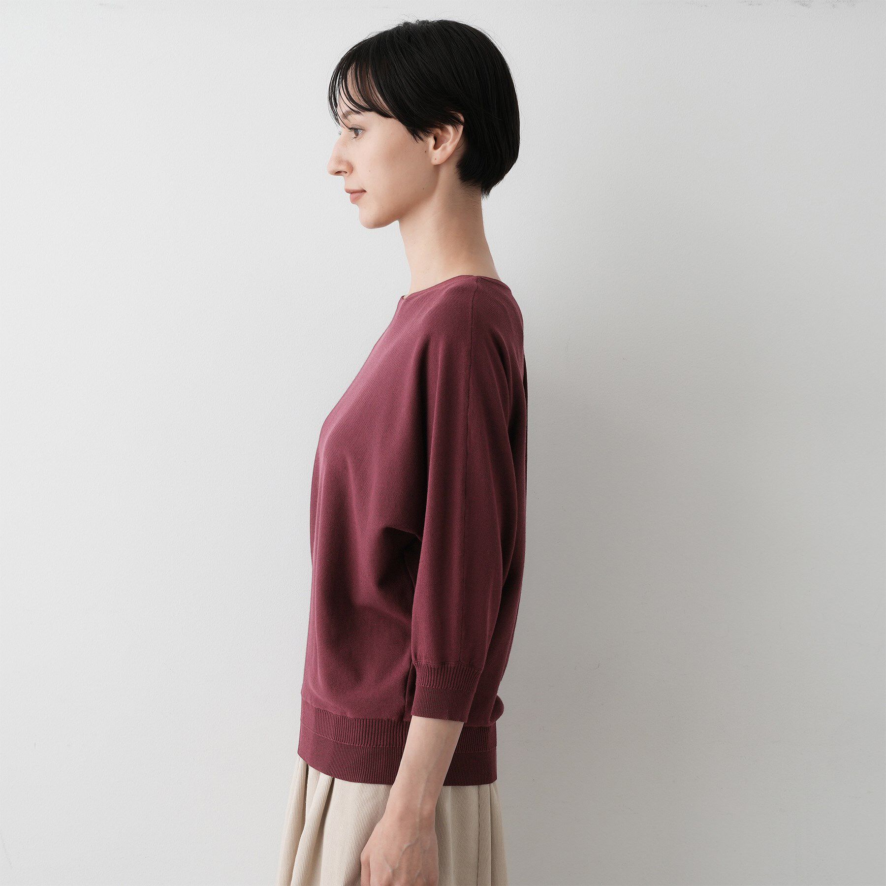 Dessin「【洗える】後ろボタンニットプルオーバー七分袖」|ニット・セーター|