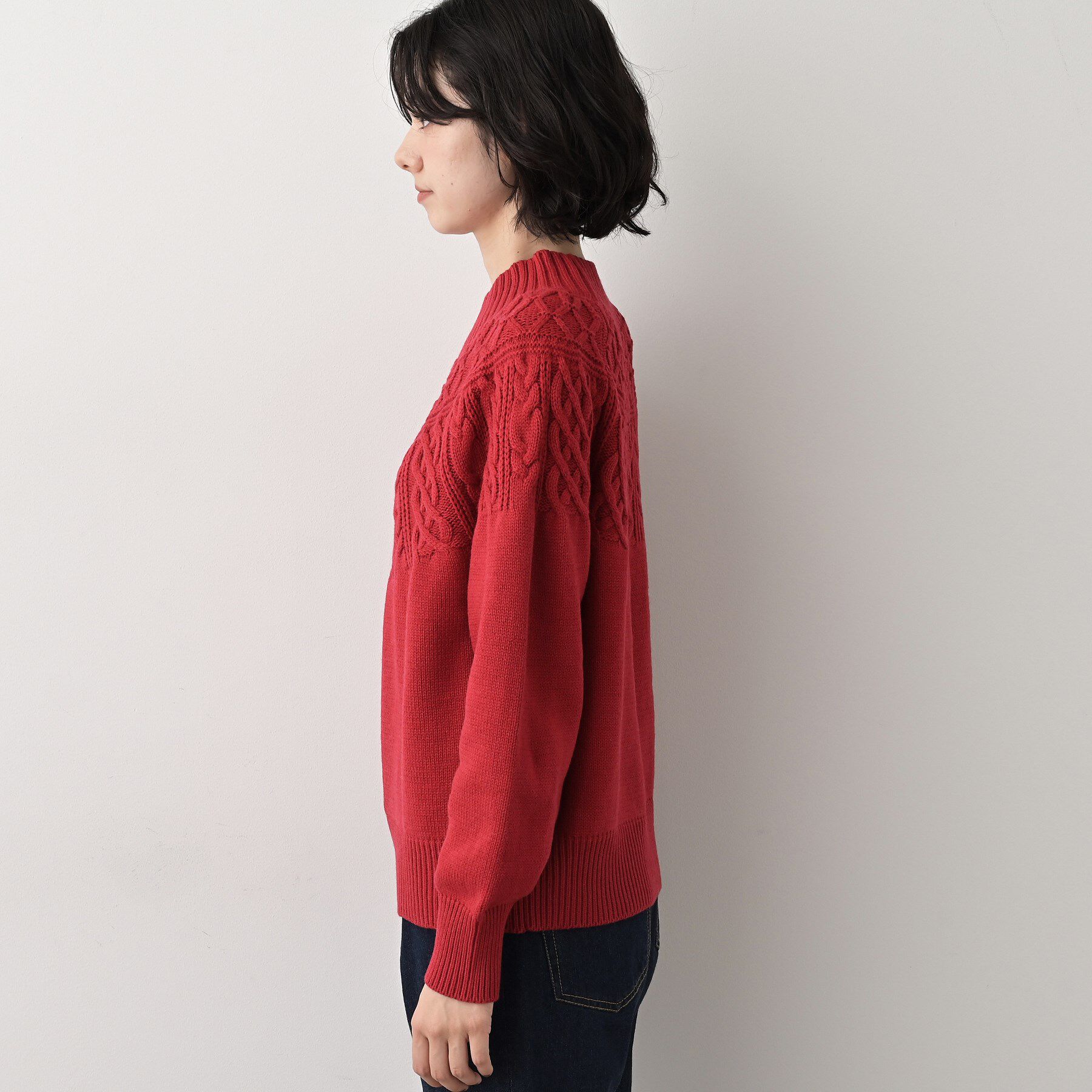 Dessin「【着映え/洗える】求心ケーブル編みハイネックニット」|ニット・セーター|
