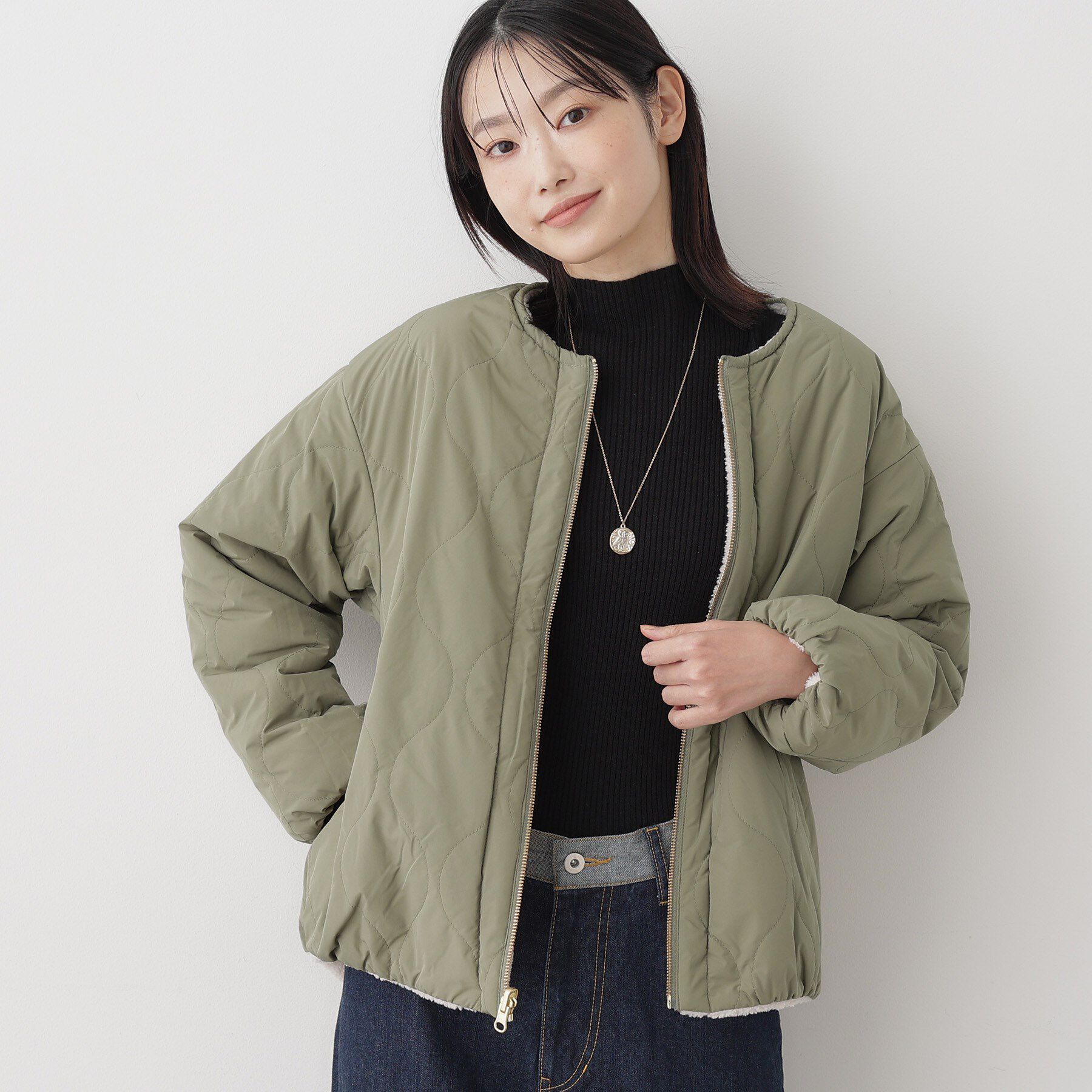 Dessin「【2WAY】リバーシブルタフタボアアウター」|ノーカラージャケット|