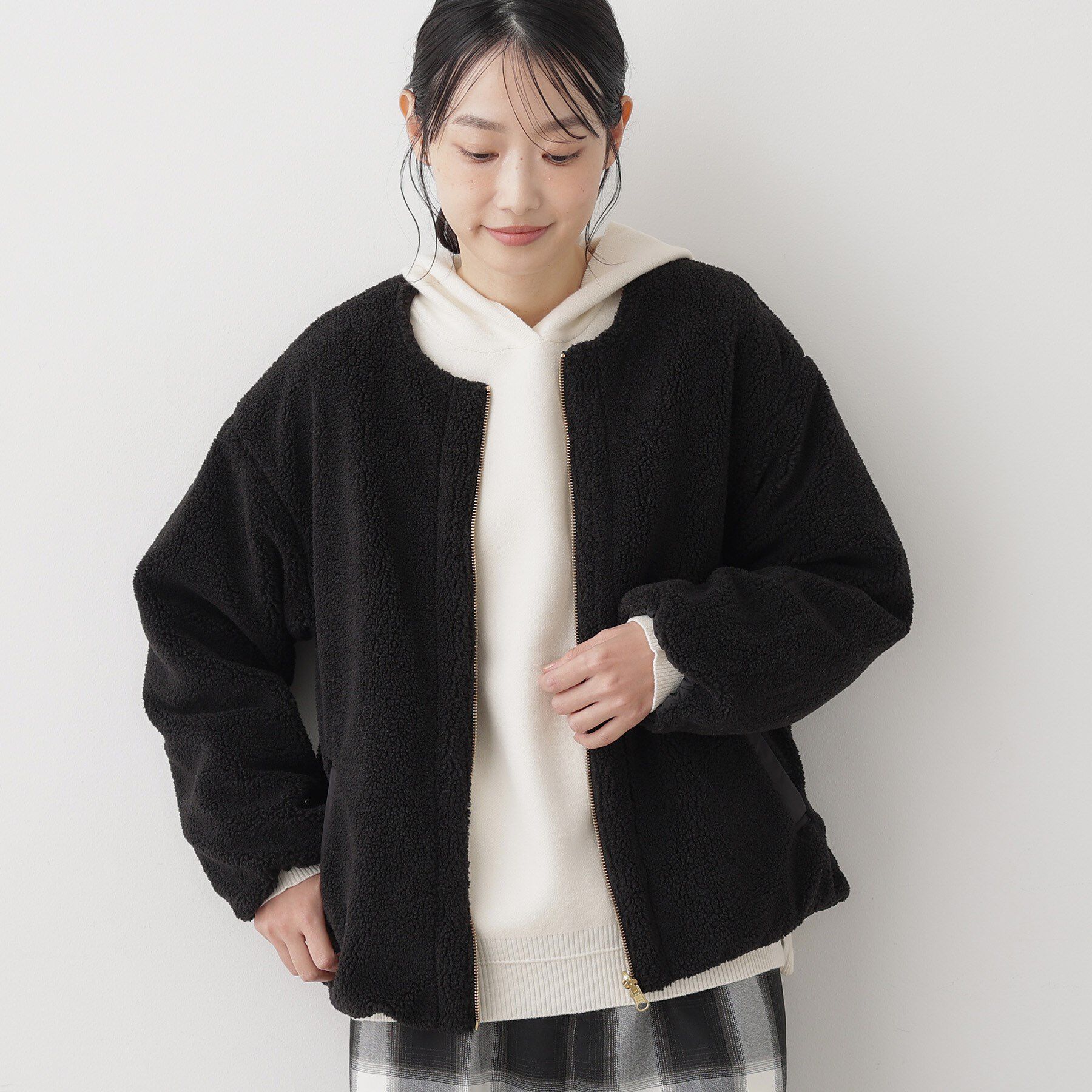 Dessin「【2WAY】リバーシブルタフタボアアウター」|ノーカラージャケット|