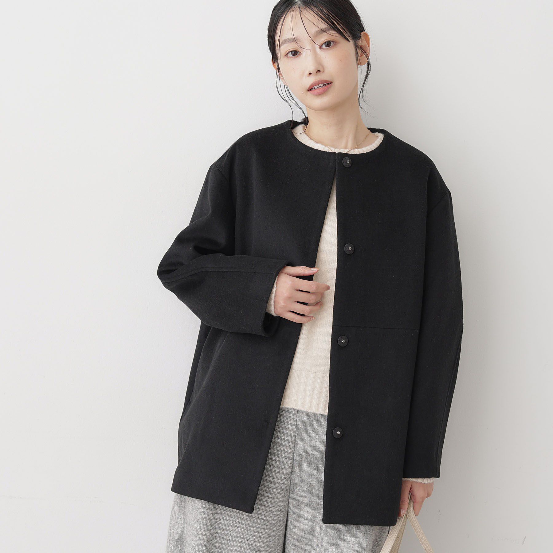 Dessin「ウール混クルーネックコート」|ノーカラーコート|