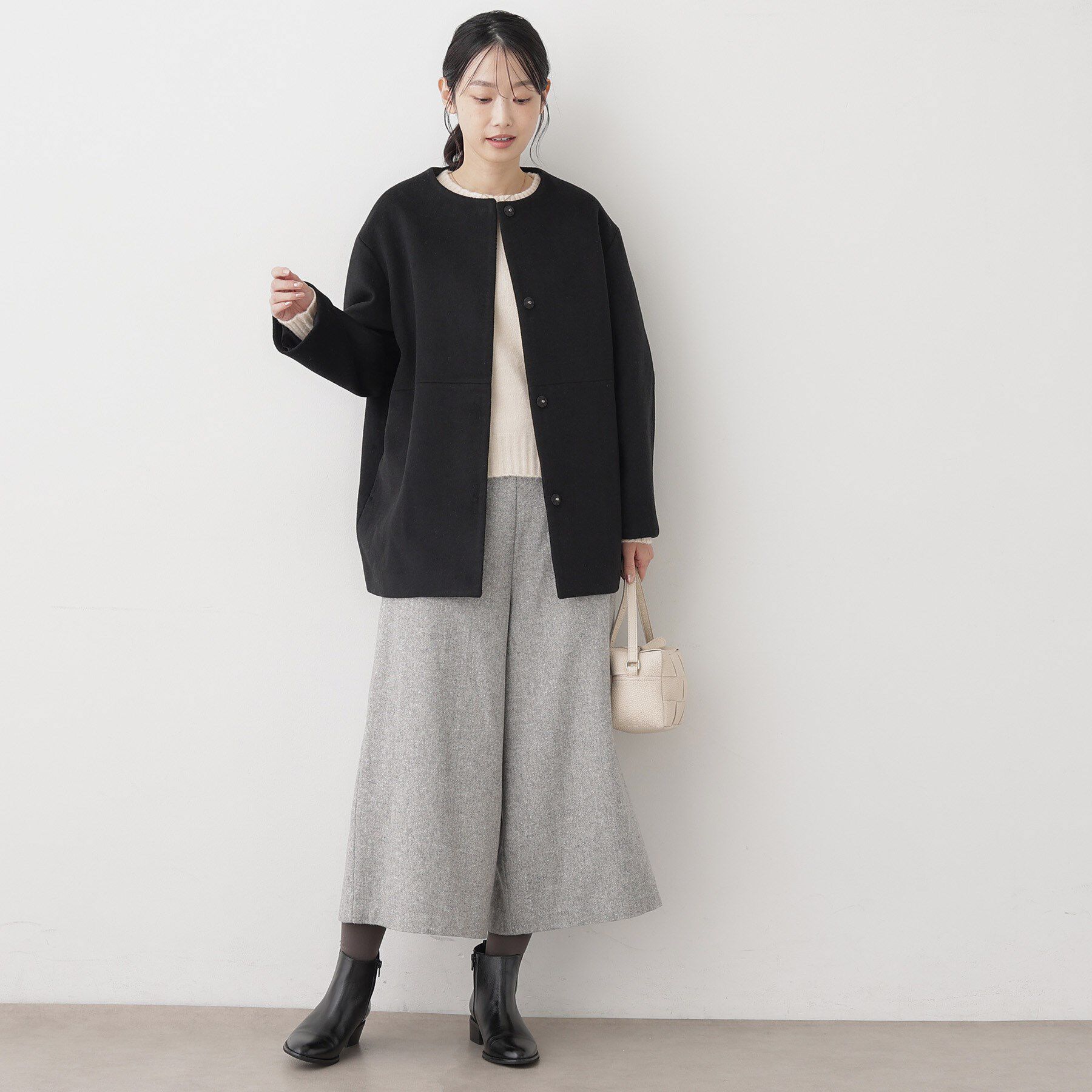 Dessin「ウール混クルーネックコート」|ノーカラーコート|