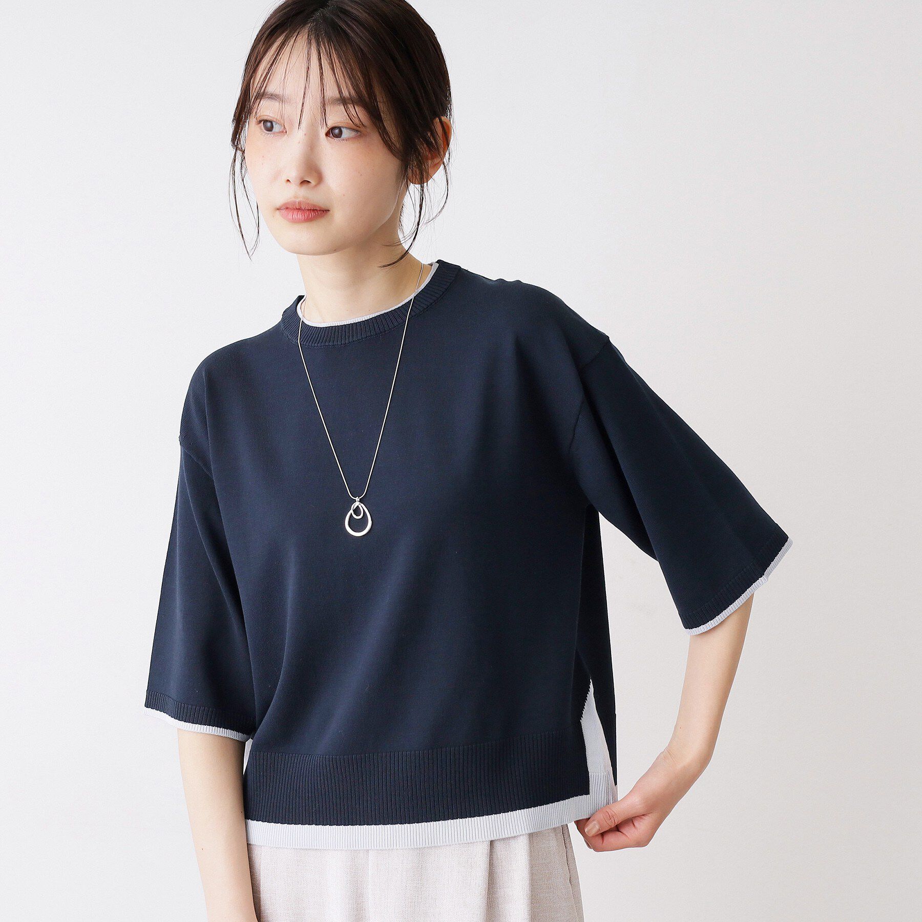 Dessin「【洗える】バイカラーボクシーシルエットニット」|ニット・セーター|