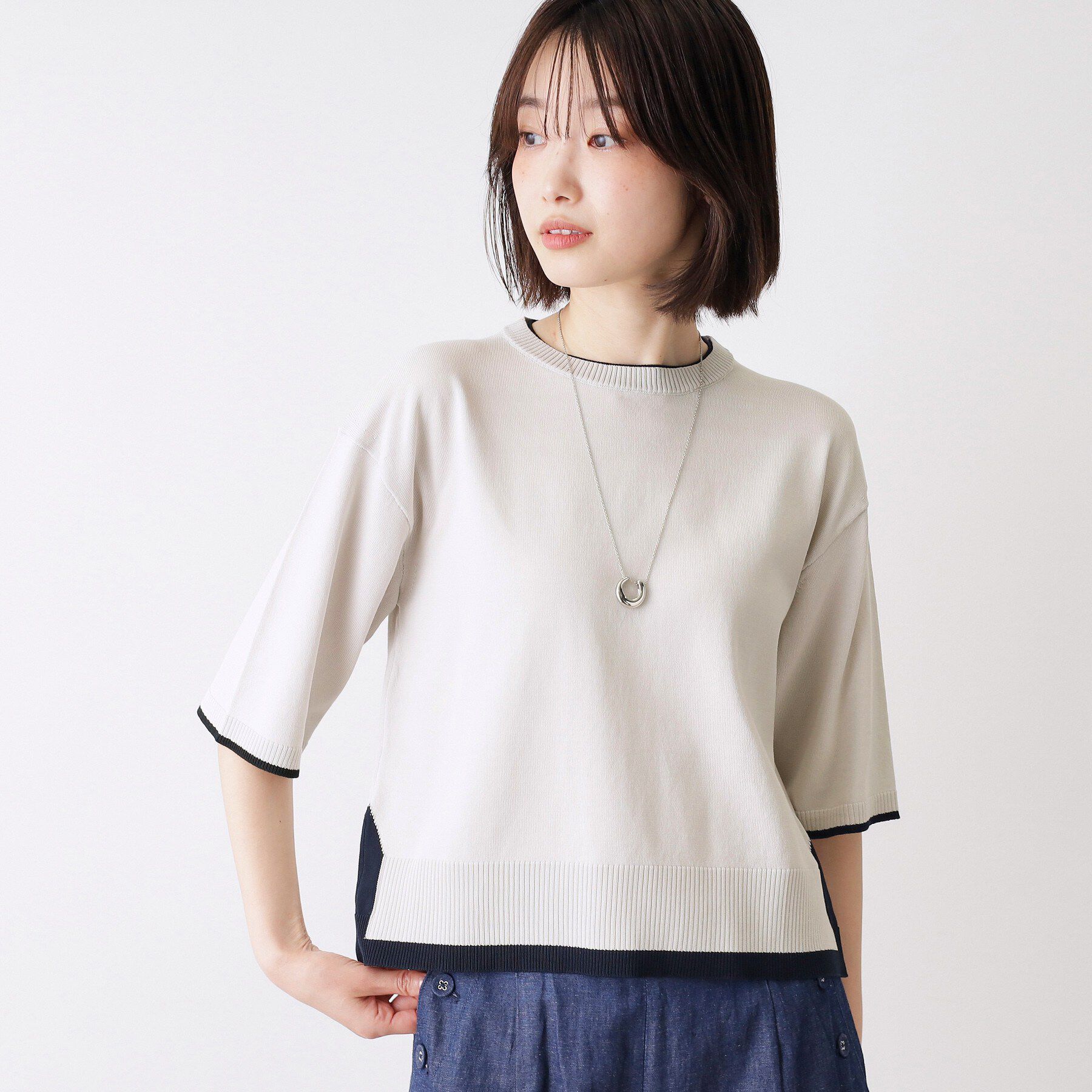 Dessin「【洗える】バイカラーボクシーシルエットニット」|ニット・セーター|