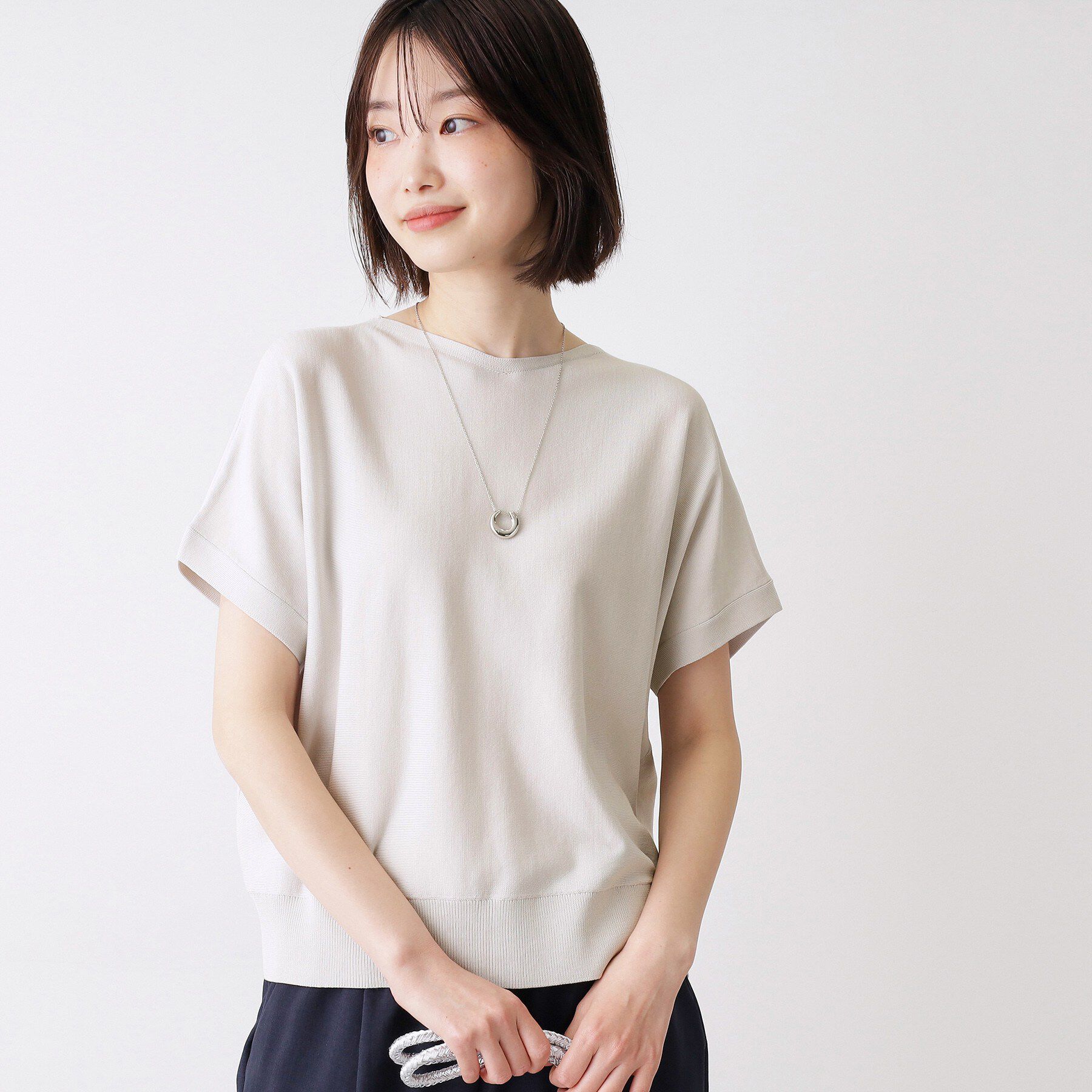 Dessin「【洗える】後ろボタンフレンチスリーブニット」|ニット・セーター|