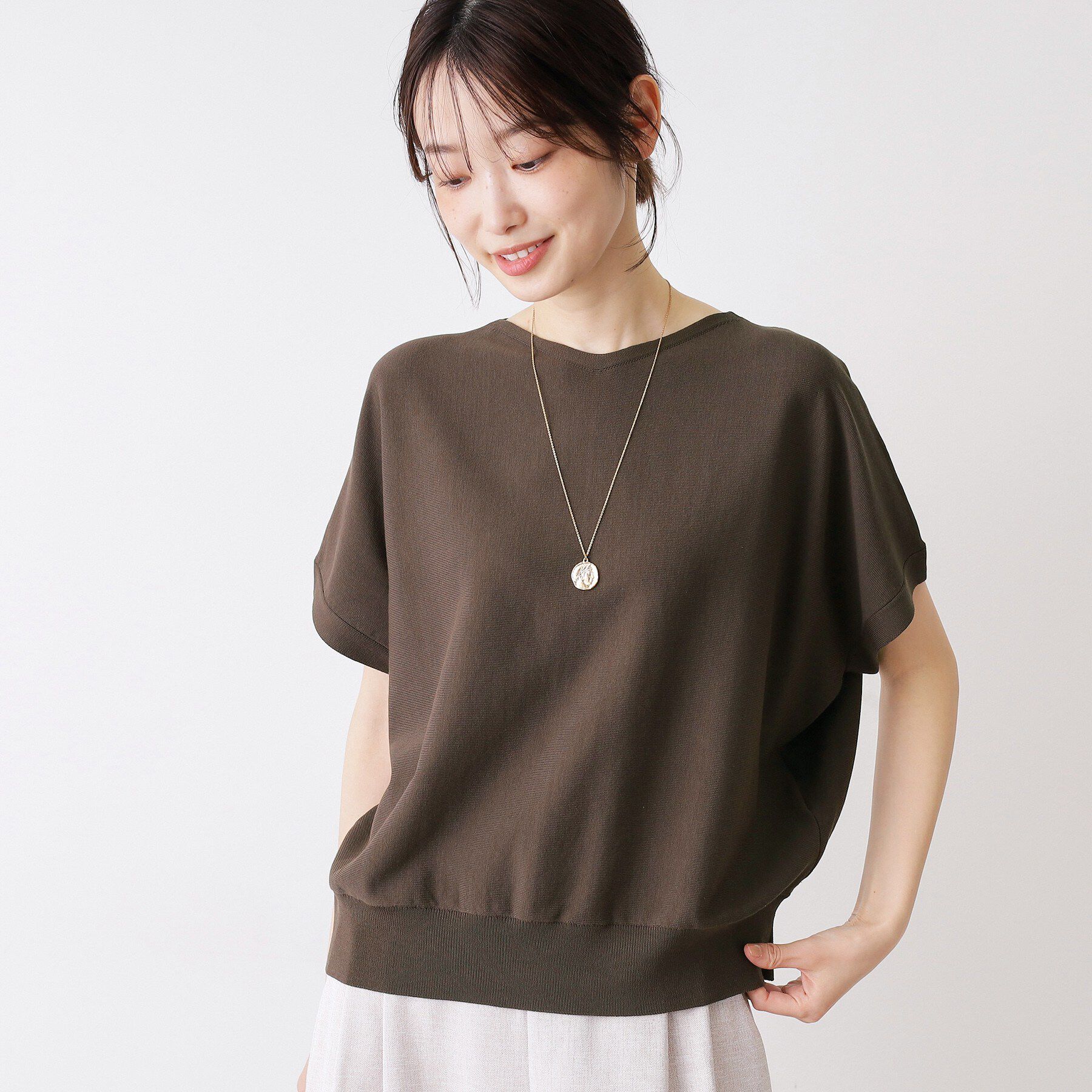 Dessin「【洗える】後ろボタンフレンチスリーブニット」|ニット・セーター|