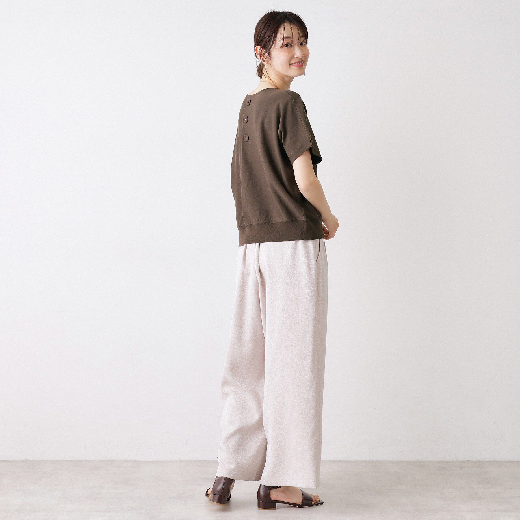 Dessin「【洗える】後ろボタンフレンチスリーブニット」|ニット・セーター|