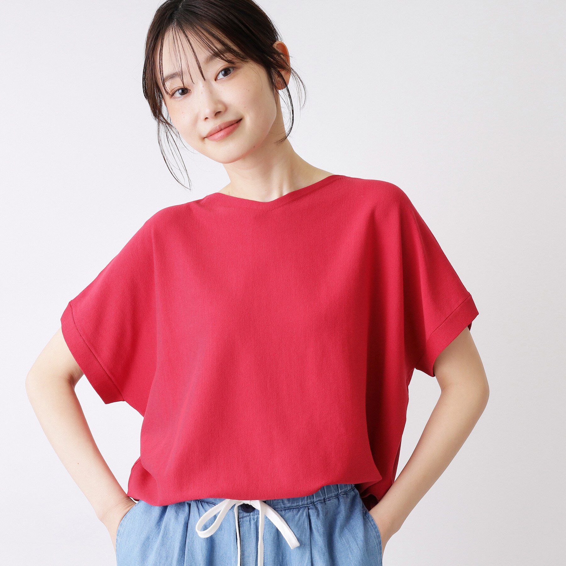 Dessin「【洗える】後ろボタンフレンチスリーブニット」|ニット・セーター|