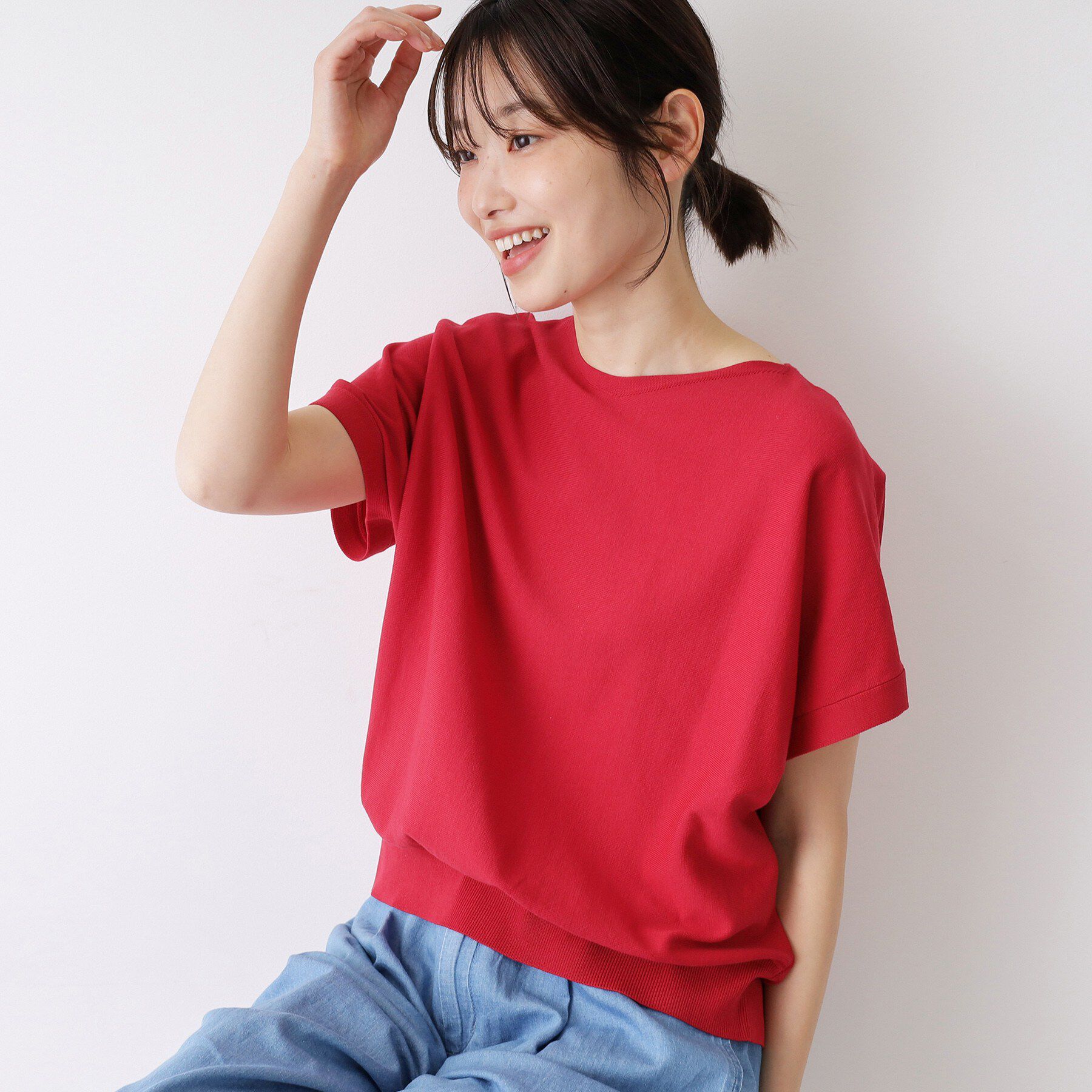 Dessin「【洗える】後ろボタンフレンチスリーブニット」|ニット・セーター|