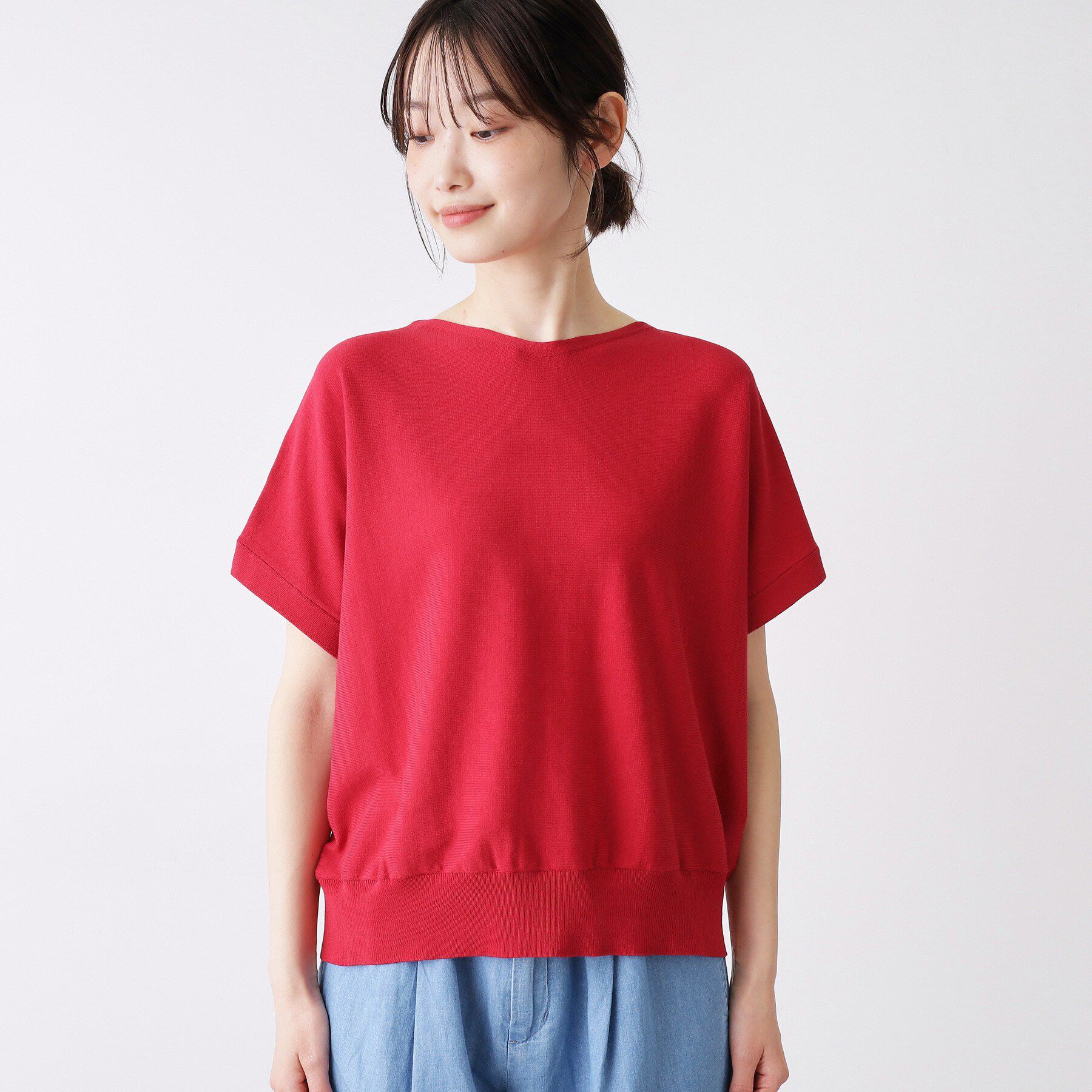 Dessin「【洗える】後ろボタンフレンチスリーブニット」|ニット・セーター|