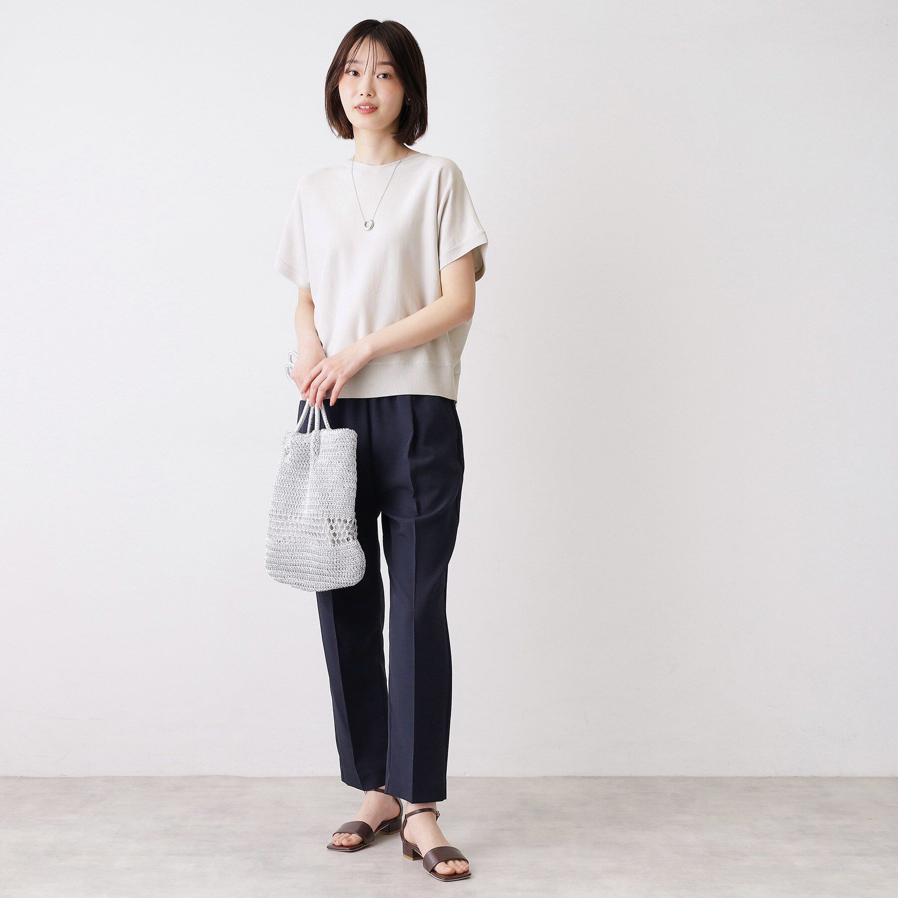 Dessin「【洗える】後ろボタンフレンチスリーブニット」|ニット・セーター|