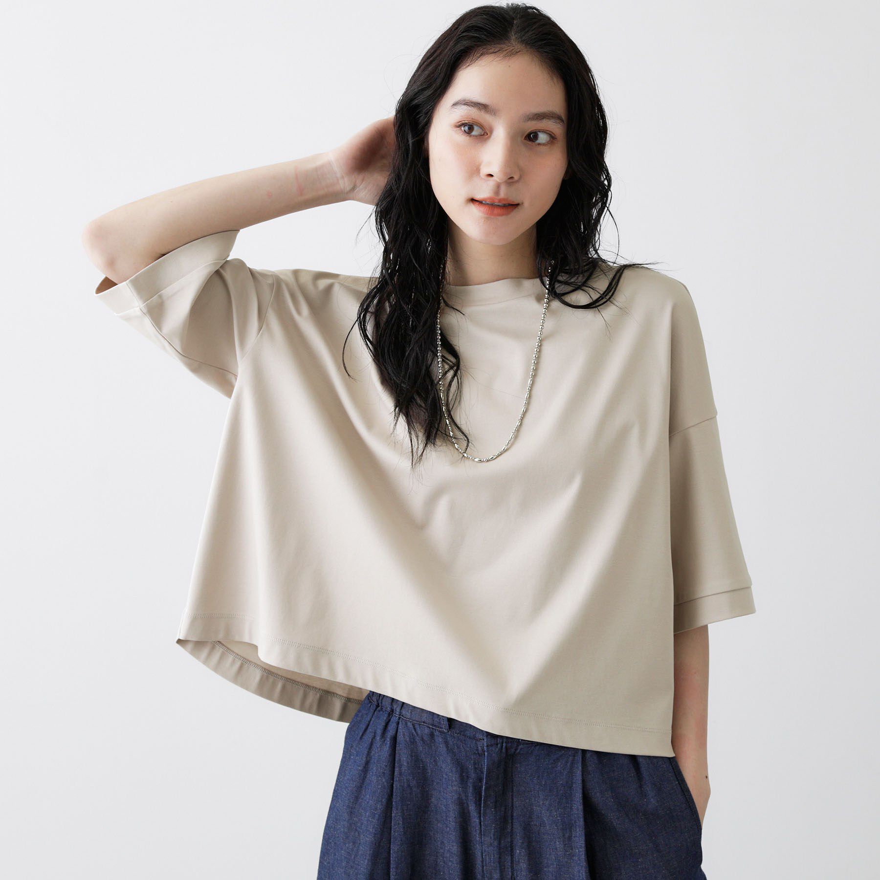 Dessin「【体型カバー/五分袖】美光沢カットソーボクシーシルエット」|Tシャツ・カットソー|