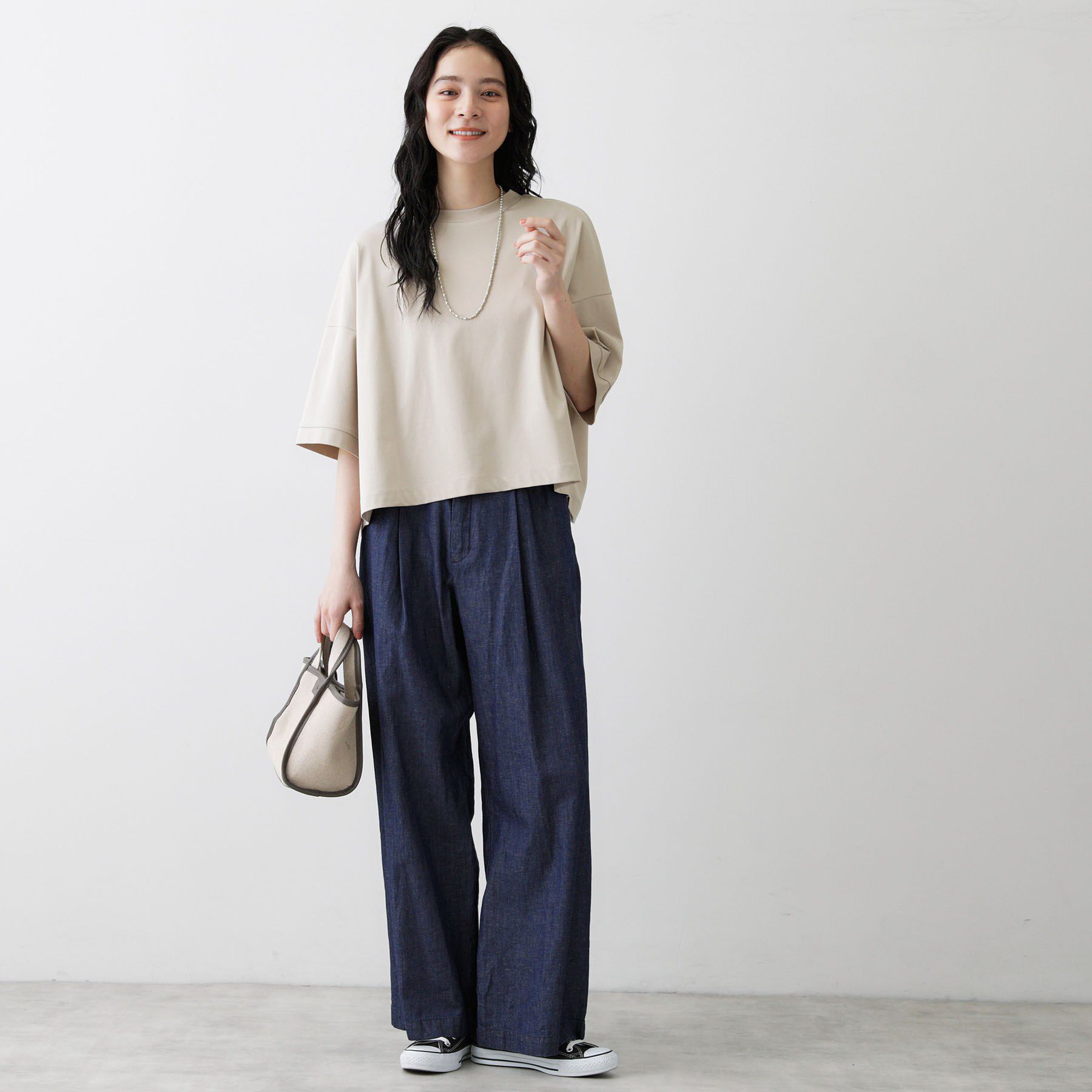 Dessin「【体型カバー/五分袖】美光沢カットソーボクシーシルエット」|Tシャツ・カットソー|