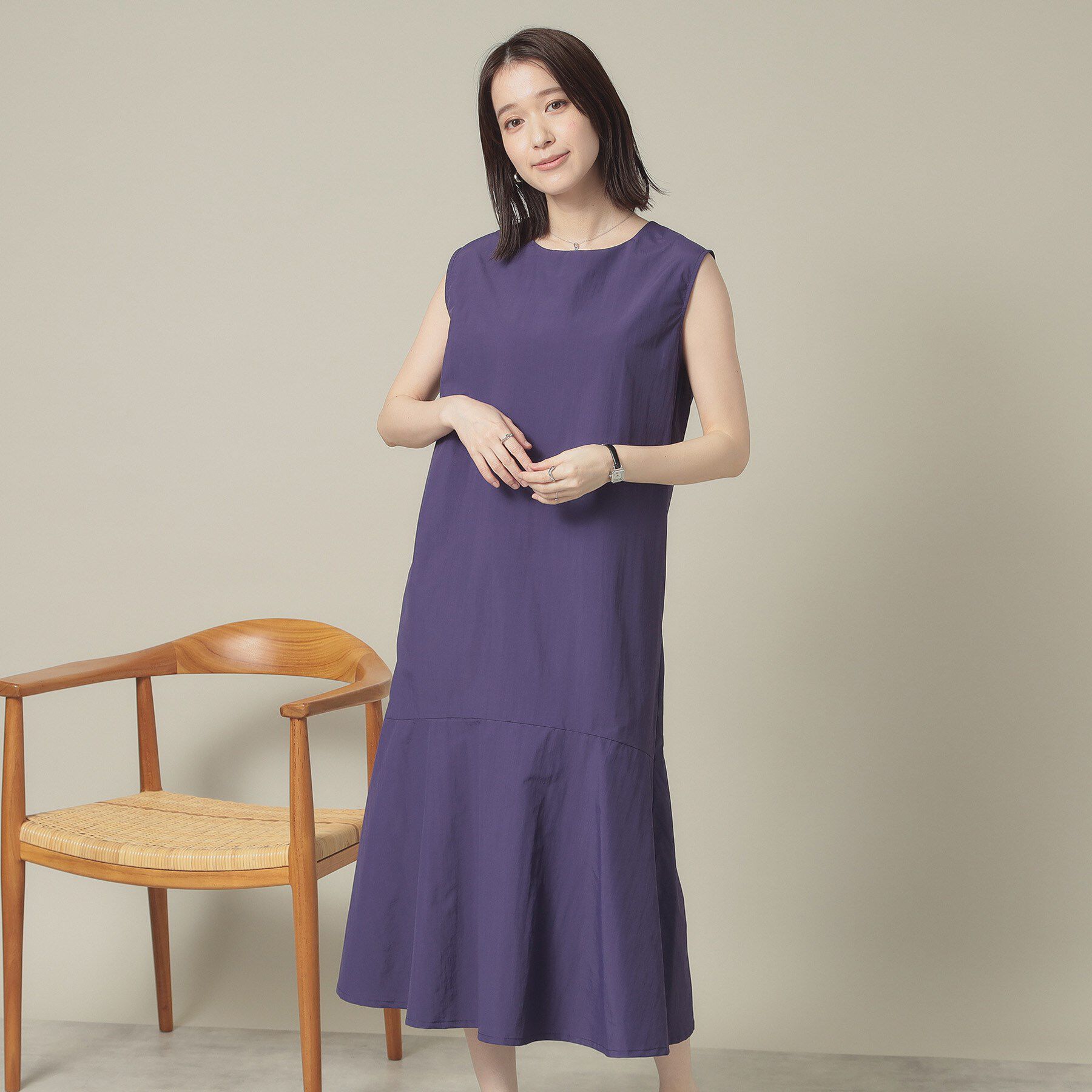 ITS&rsquo;DEMO「【撥水／洗濯機OK】ペプラムワンピース＜旅服シリーズ＞」|ワンピース|パープル(083)