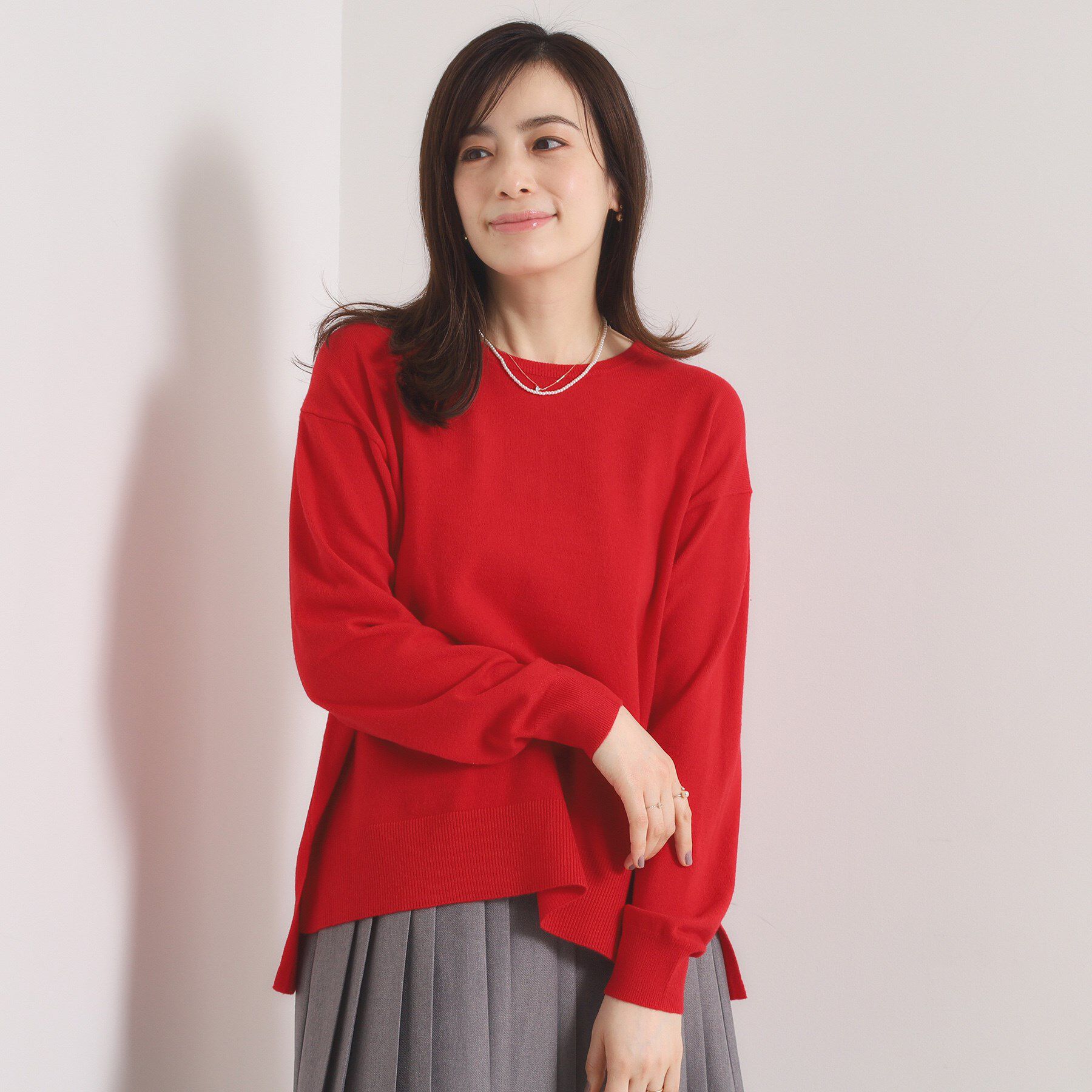 ITS&rsquo;DEMO「【静電気防止／手洗い可】クリーミータッチクルーネックニット」|ニット・セーター|レッド(062)