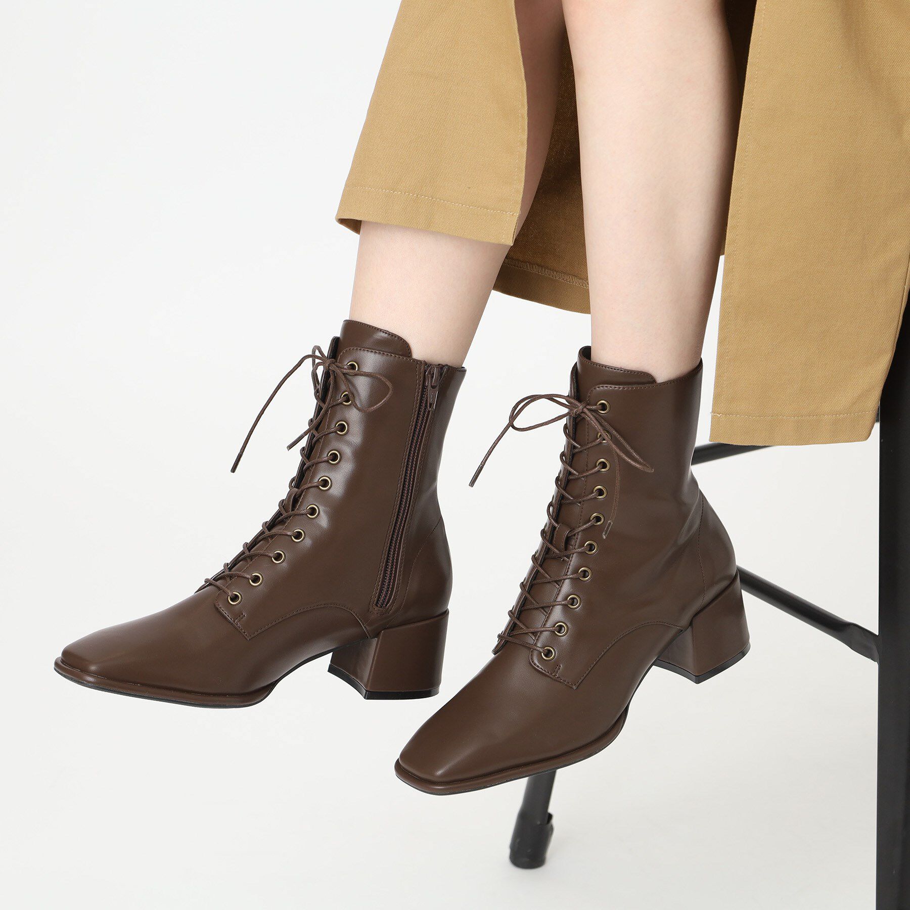 ESPERANZA「レースアップミドルヒールブーツ」|ショートブーツ|