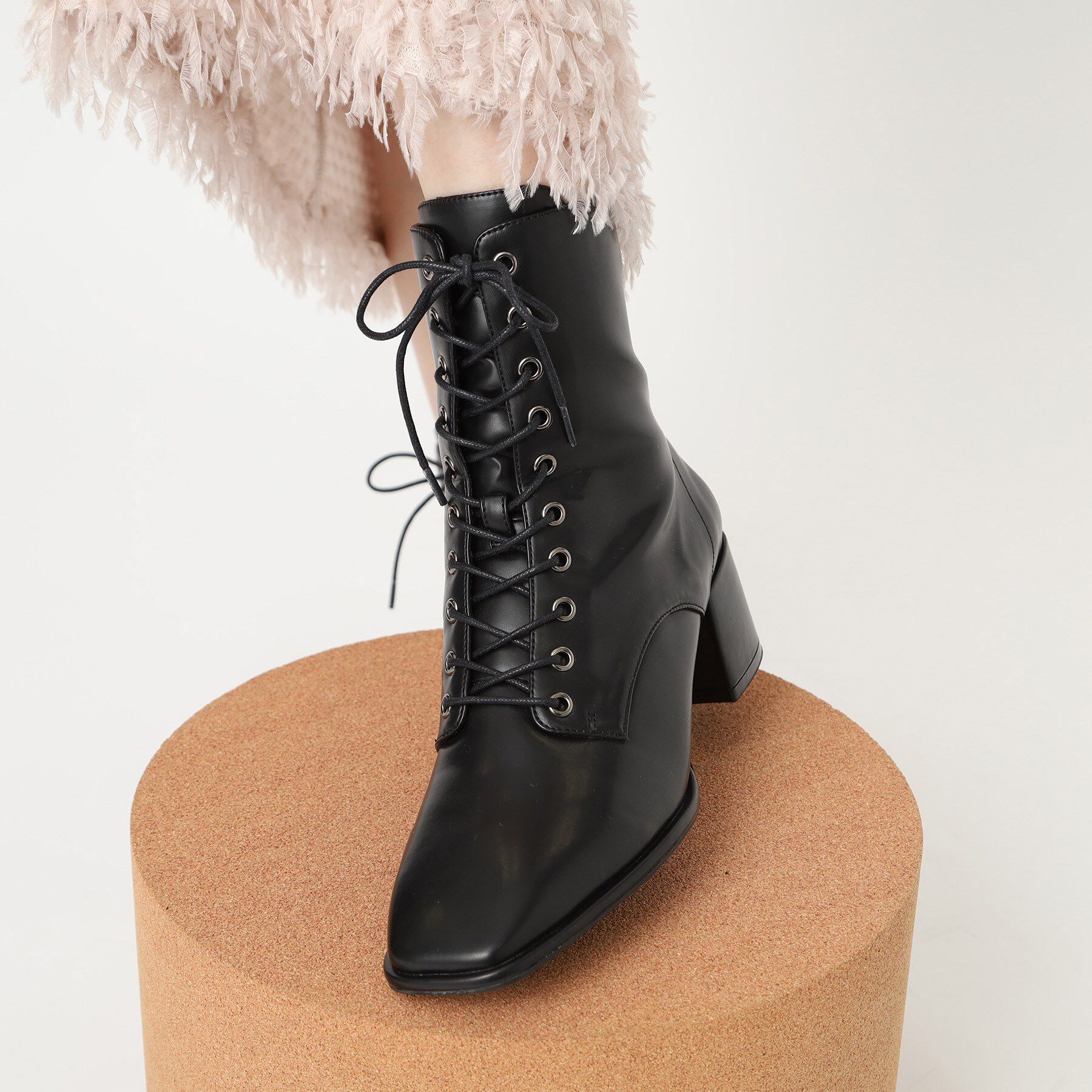 ESPERANZA「レースアップミドルヒールブーツ」|ショートブーツ|