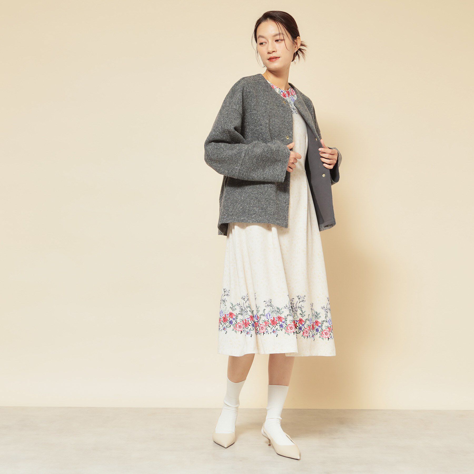 SunaUna「【ショート丈】ノーカラーライトアウター」|ブルゾン・スタジャン|