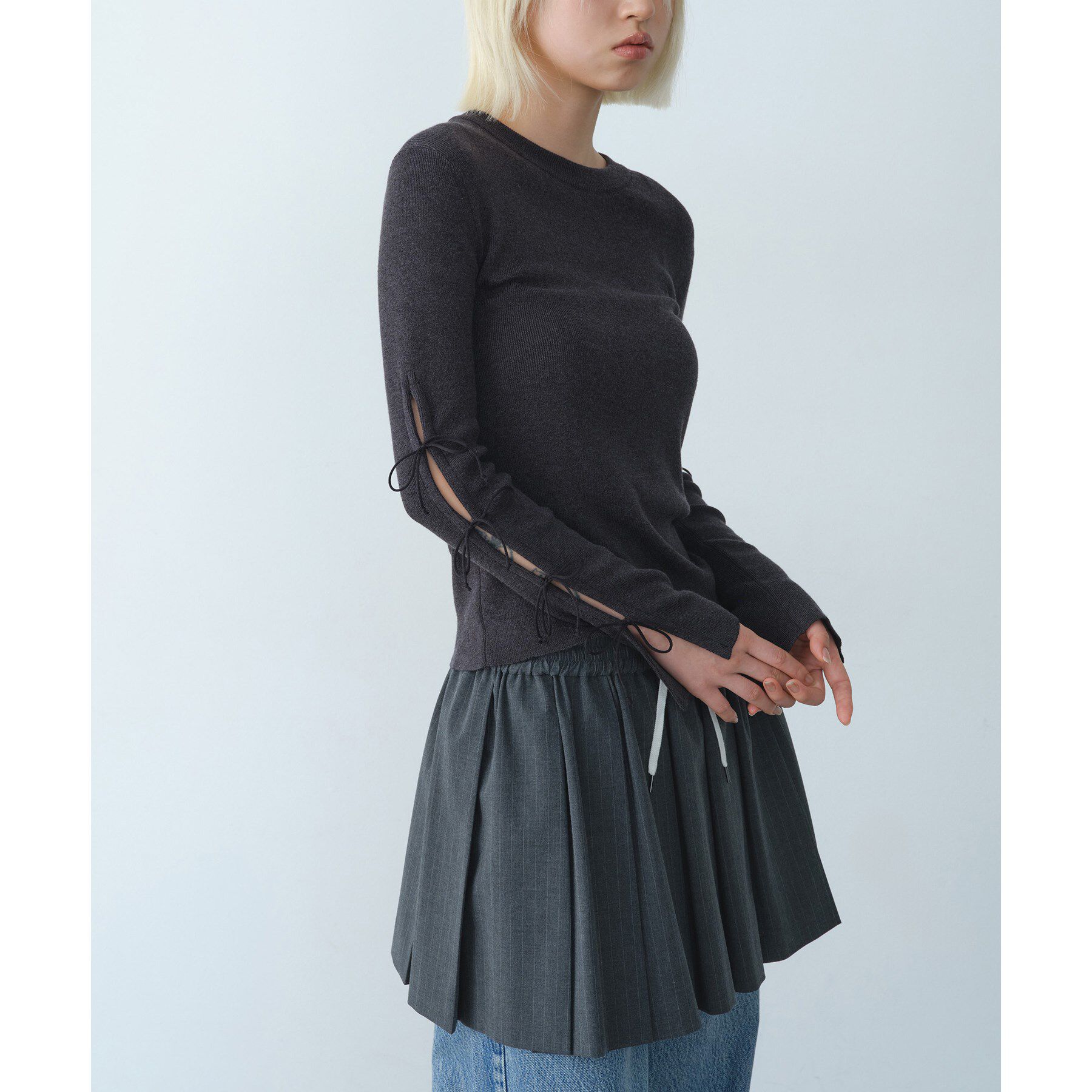 CODE A「ribbon slit pullover」|ニット・セーター|チャコールグレー(0
