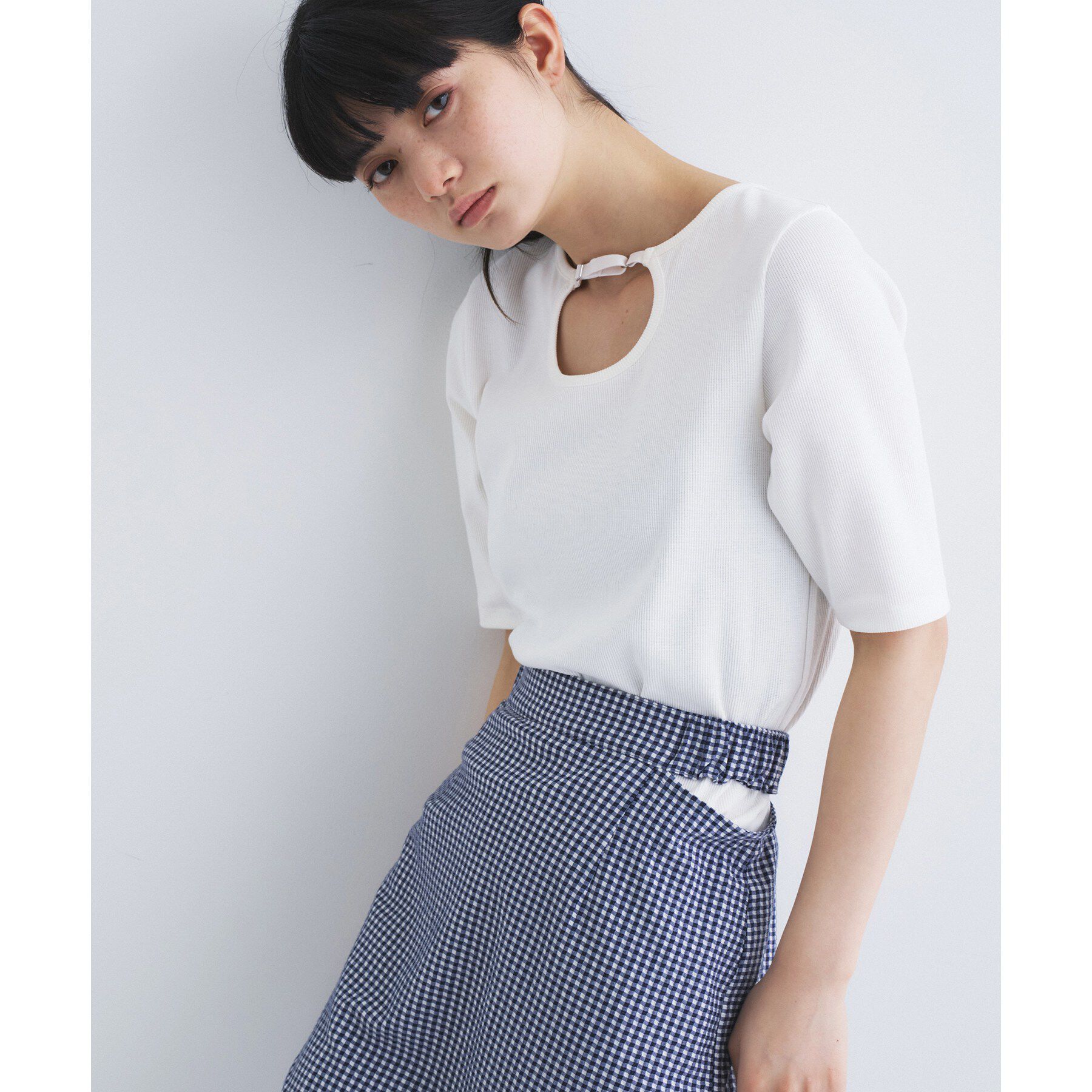 CODE A「rib jersey point neck tee」|Tシャツ・カットソー|ホワイト(001)