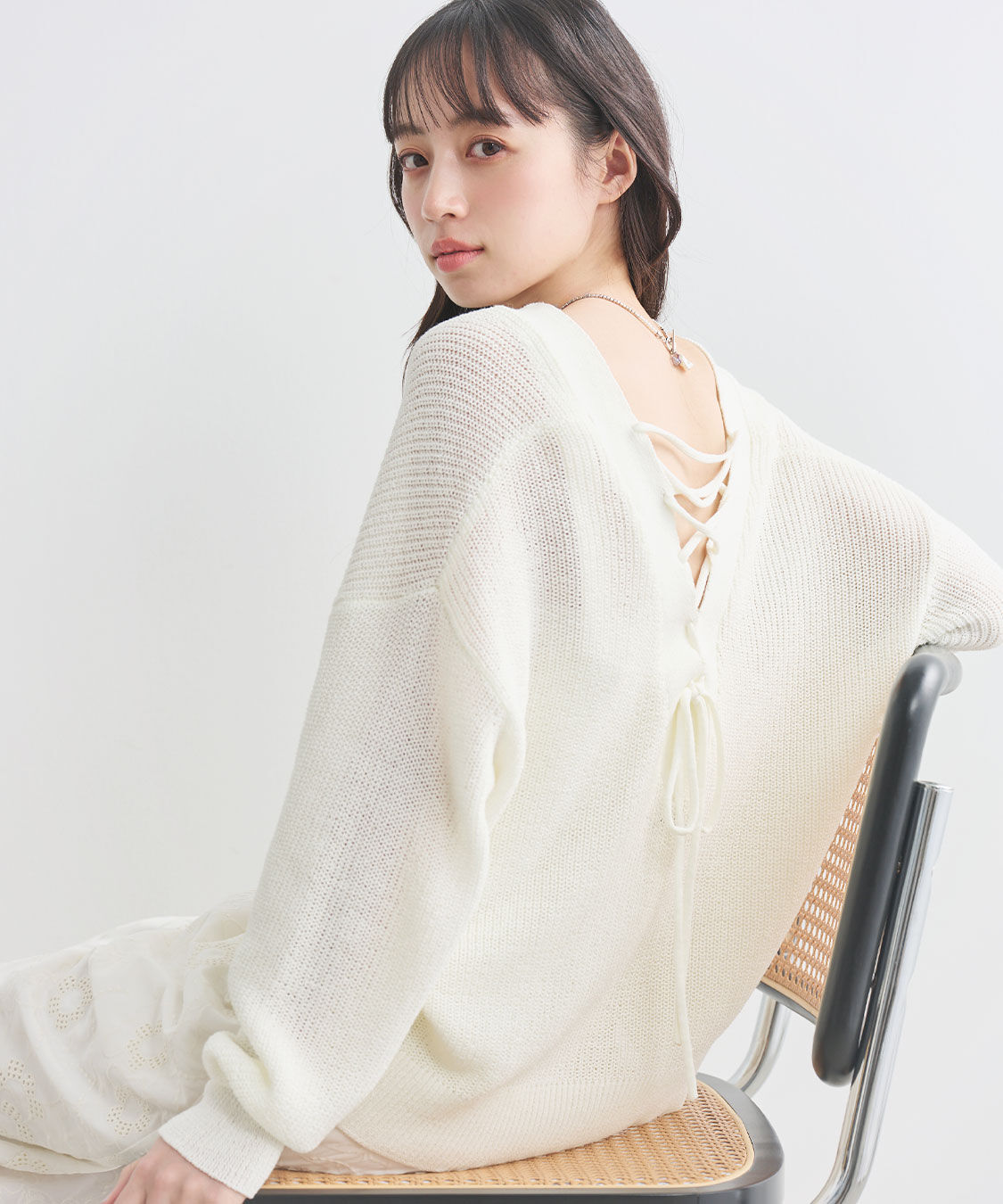 COCO DEAL「レースアップVネックニットカーディガン」|ニット・セーター|オフ