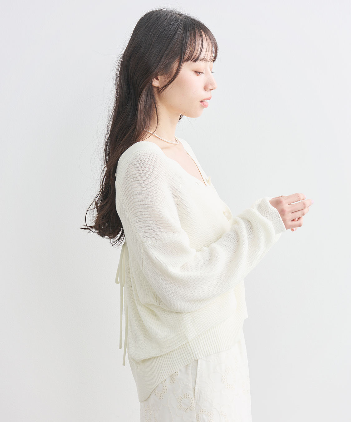 COCO DEAL「レースアップVネックニットカーディガン」|ニット・セーター|